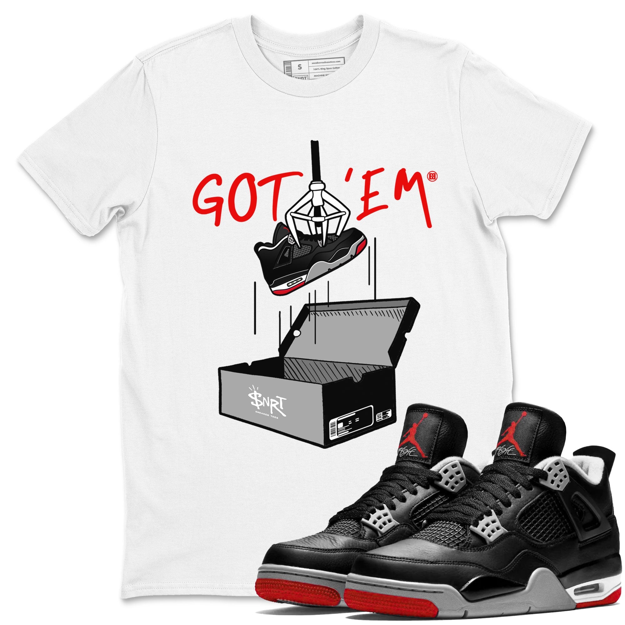 AJ4 Bred Reimagined shirt to match jordans New Treasure Hunter sneaker tees Air Jordan 4 Bred Reimagined Drip Gear Zone unisex cotton White 1 crew neck shirt