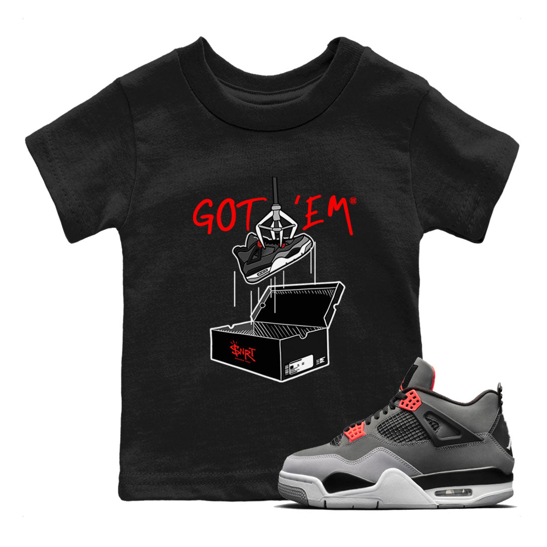 Air Jordan 4 Infrared shirt to match jordans New Treasure Hunter sneaker tees Air Jordan 4 Retro Infrared Drip Gear Zone baby toddler Black 1 cotton Shirt