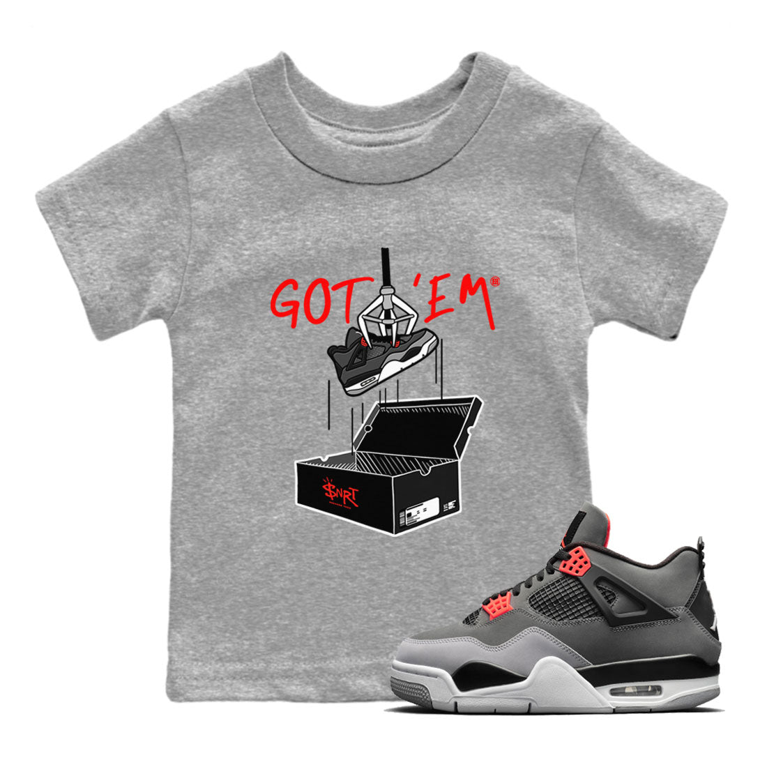 Air Jordan 4 Infrared shirt to match jordans New Treasure Hunter sneaker tees Air Jordan 4 Retro Infrared Drip Gear Zone baby toddler Heather Grey 1 cotton Shirt
