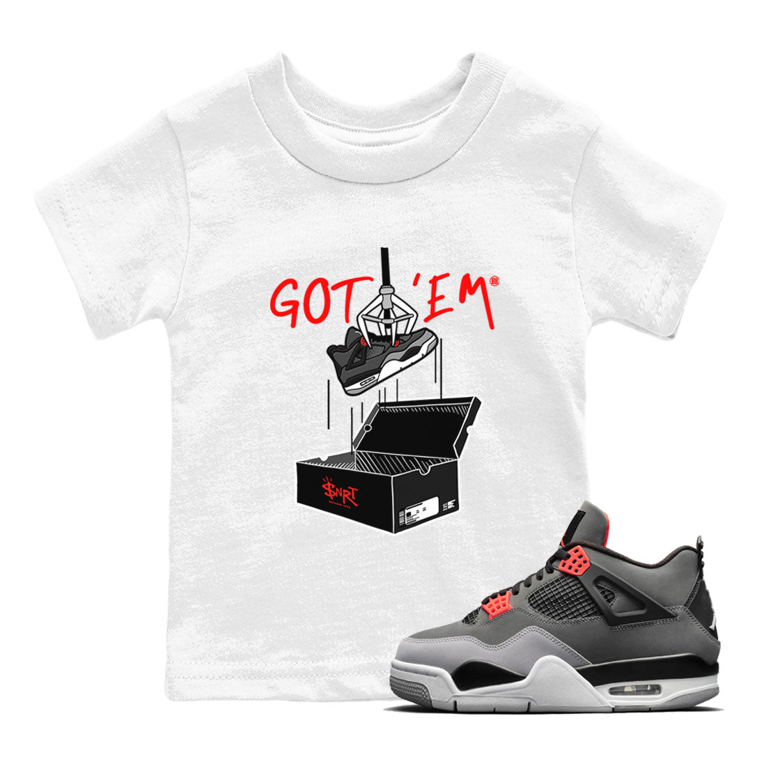 Air Jordan 4 Infrared shirt to match jordans New Treasure Hunter sneaker tees Air Jordan 4 Retro Infrared Drip Gear Zone baby toddler White 1 cotton Shirt