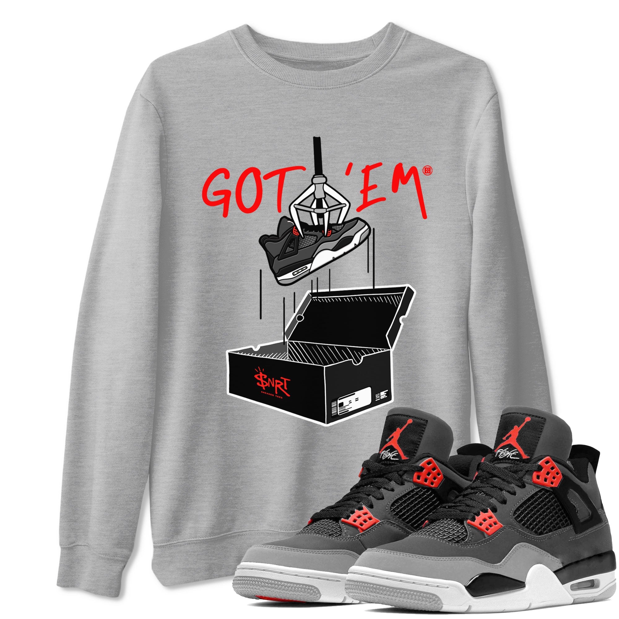 Air Jordan 4 Infrared shirt to match jordans New Treasure Hunter sneaker tees Air Jordan 4 Retro Infrared Drip Gear Zone unisex cotton Heather Grey 1 crew neck shirt