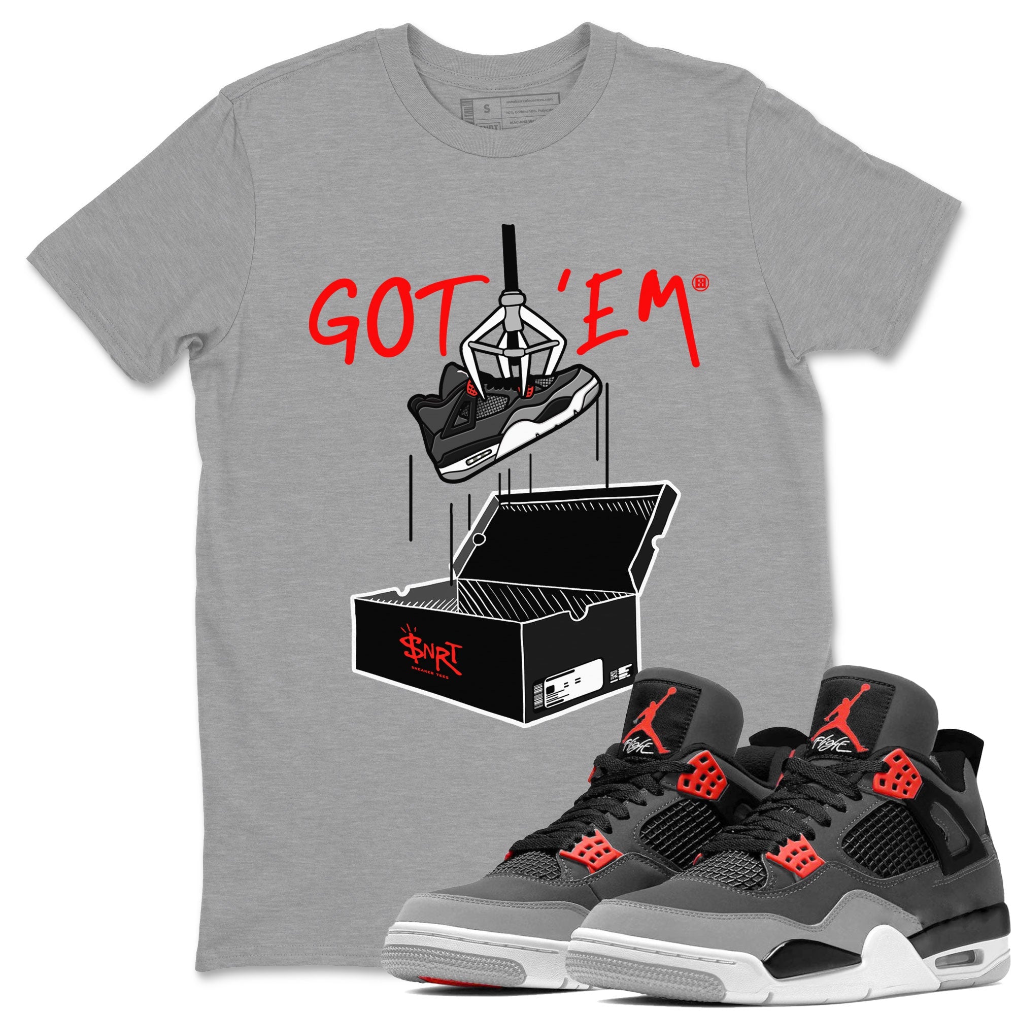 Air Jordan 4 Infrared shirt to match jordans New Treasure Hunter sneaker tees Air Jordan 4 Retro Infrared Drip Gear Zone unisex cotton Heather Grey 1 crew neck shirt