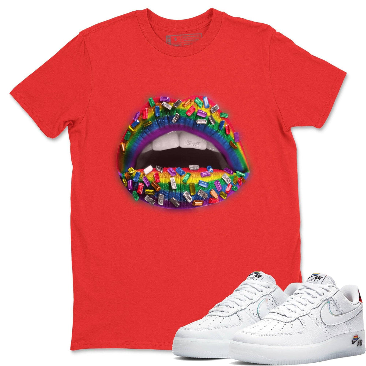 Force 1 Betrue Sneaker Match Tees Lips Jewel Sneaker Tees Force 1 Betrue Jordan to match sneaker T-Shirt Crew Neck Shirts