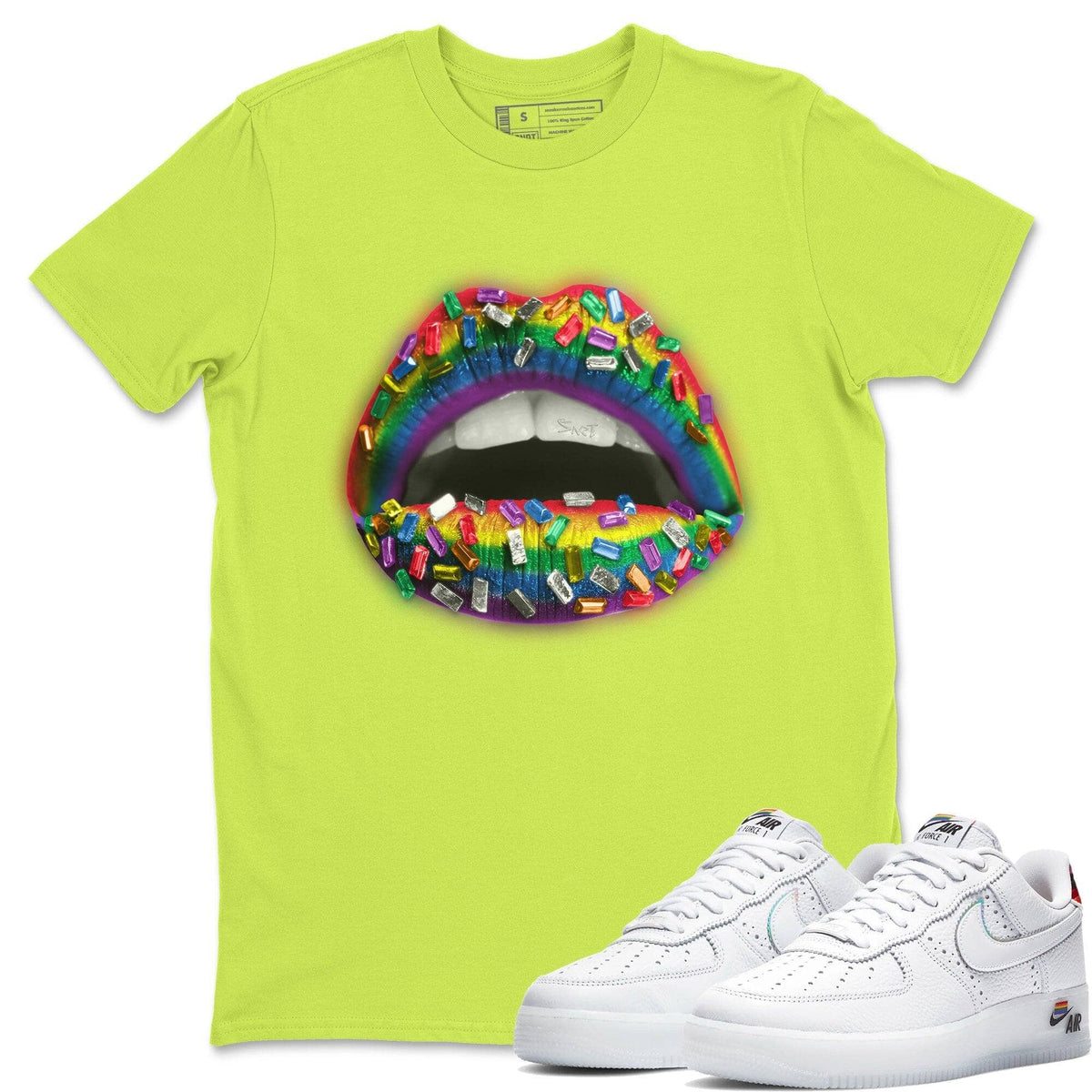 Force 1 Betrue Sneaker Match Tees Lips Jewel Sneaker Tees Force 1 Betrue Jordan to match sneaker T-Shirt Crew Neck Shirts
