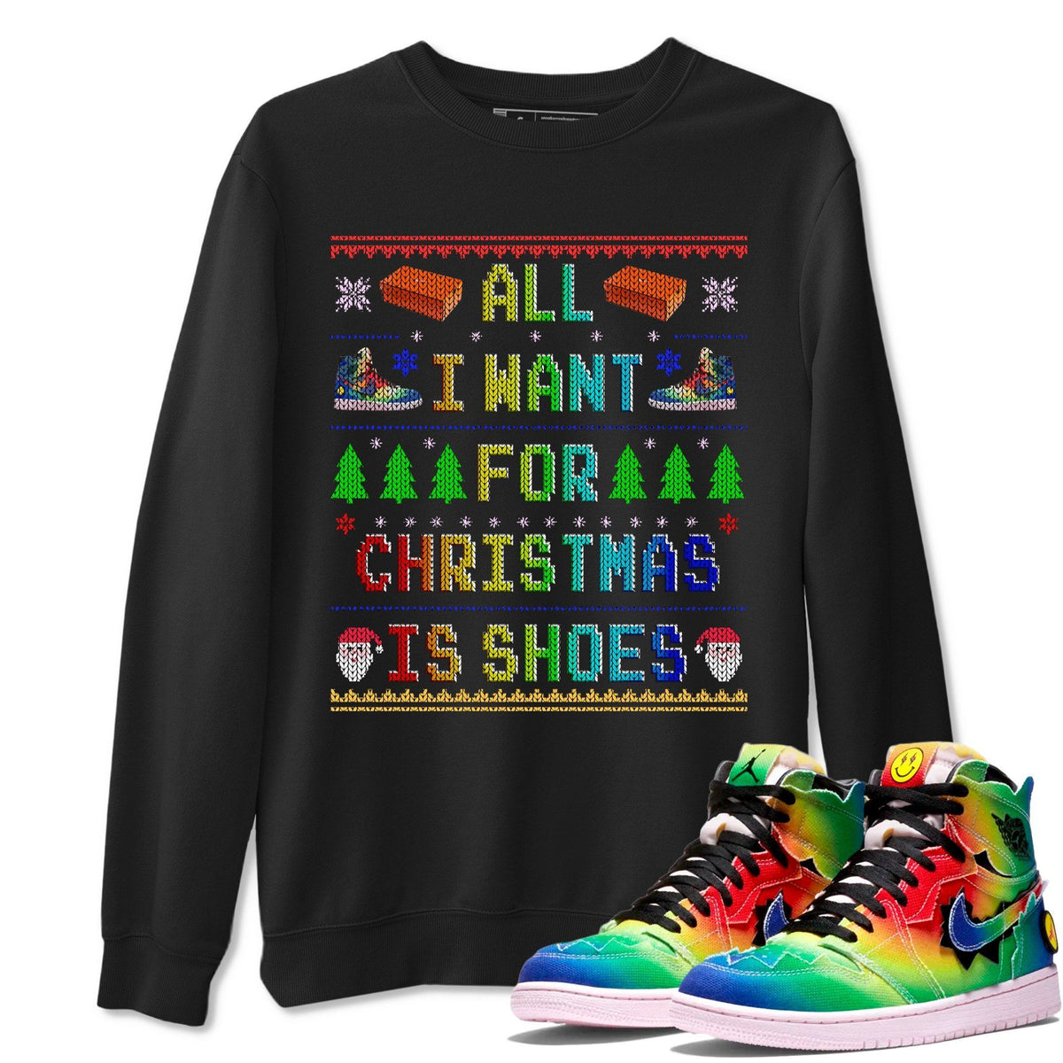 Jordan 1 J Balvin Sneaker Matching T-Shirt All I Want For Christmas Is Shoes Sneaker Tees Jordan 1 J Balvin Sneaker Release Tees Crew Neck Tees