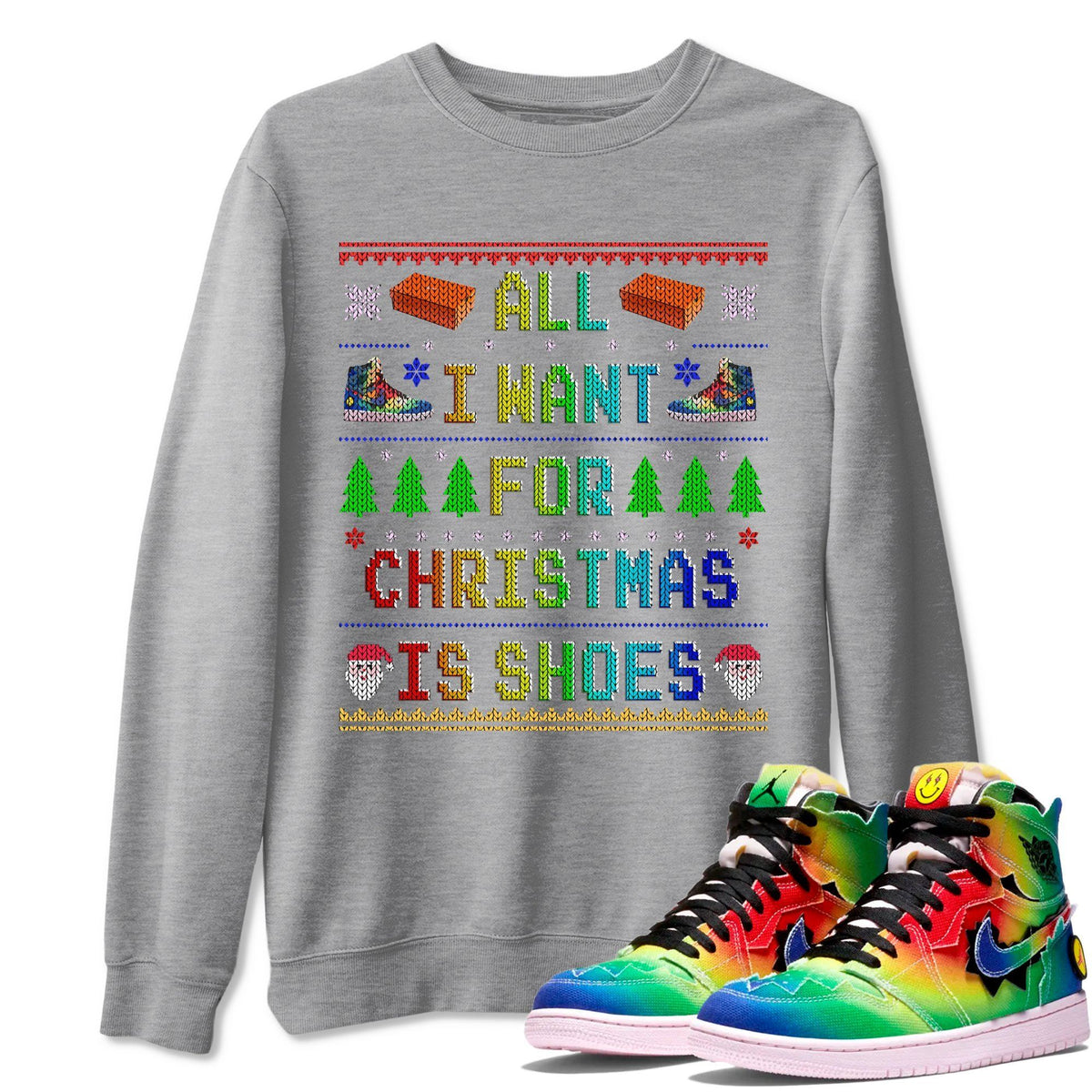 Jordan 1 J Balvin Sneaker Matching T-Shirt All I Want For Christmas Is Shoes Sneaker Tees Jordan 1 J Balvin Sneaker Release Tees Crew Neck Tees