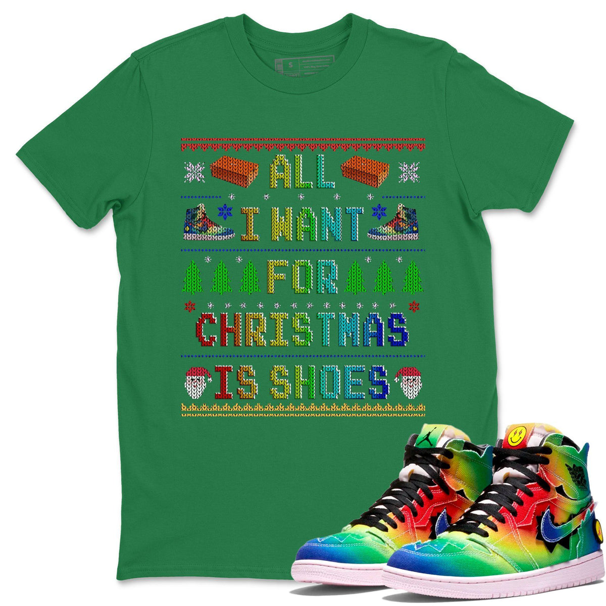 Jordan 1 J Balvin Sneaker Matching T-Shirt All I Want For Christmas Is Shoes Sneaker Tees Jordan 1 J Balvin Sneaker Release Tees Crew Neck Tees