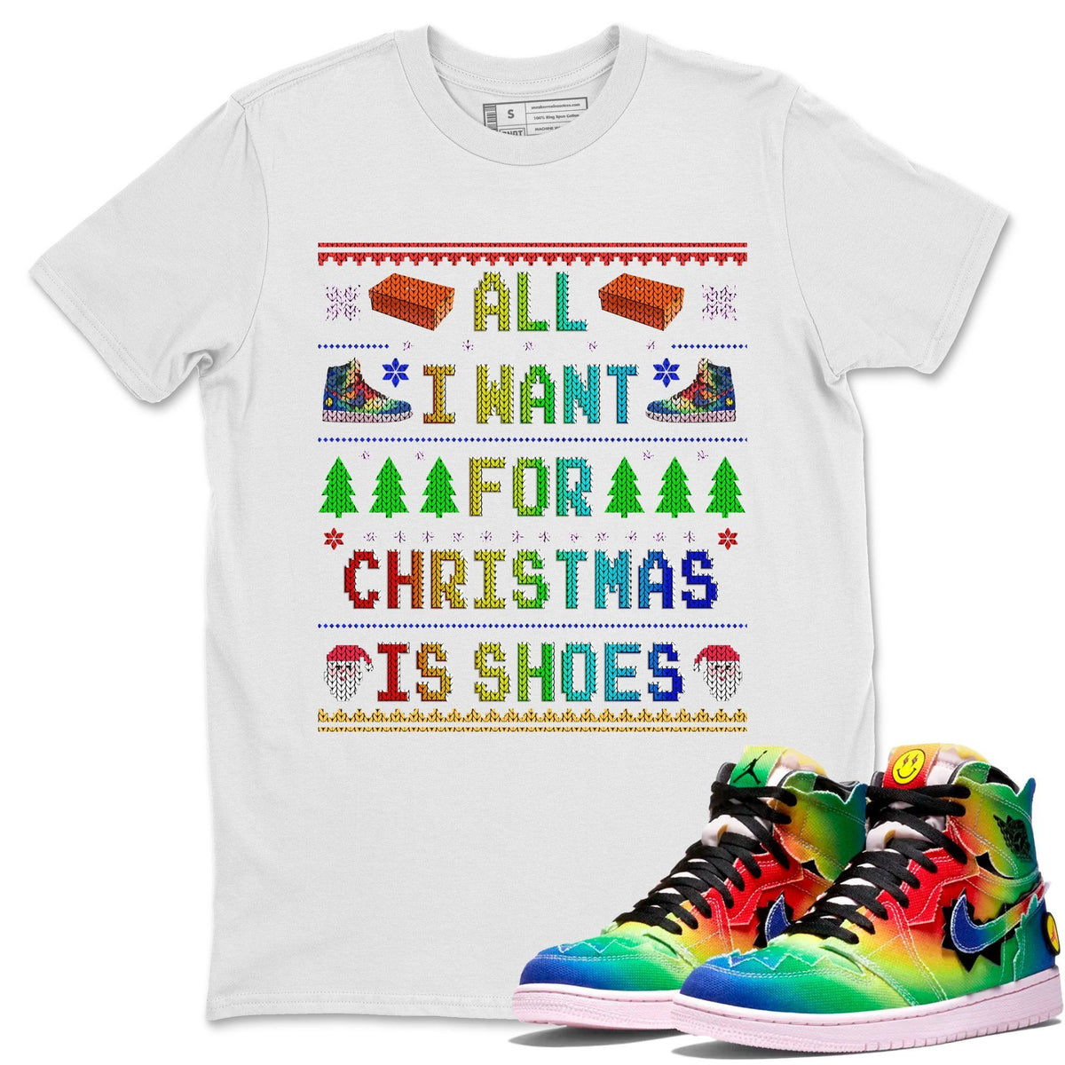 Jordan 1 J Balvin Sneaker Matching T-Shirt All I Want For Christmas Is Shoes Sneaker Tees Jordan 1 J Balvin Sneaker Release Tees Crew Neck Tees