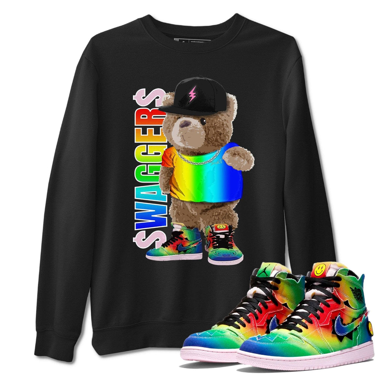 Jordan 1 J Balvin Sneaker Matching T-Shirt Bear Swaggers Sneaker Tees Jordan 1 J Balvin Sneaker Release Tees Crew Neck Tees