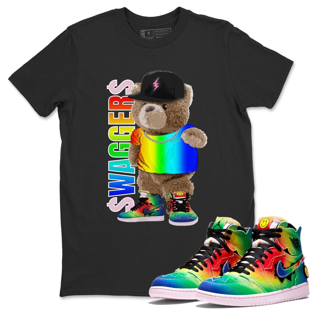 Jordan 1 J Balvin Sneaker Matching T-Shirt Bear Swaggers Sneaker Tees Jordan 1 J Balvin Sneaker Release Tees Crew Neck Tees