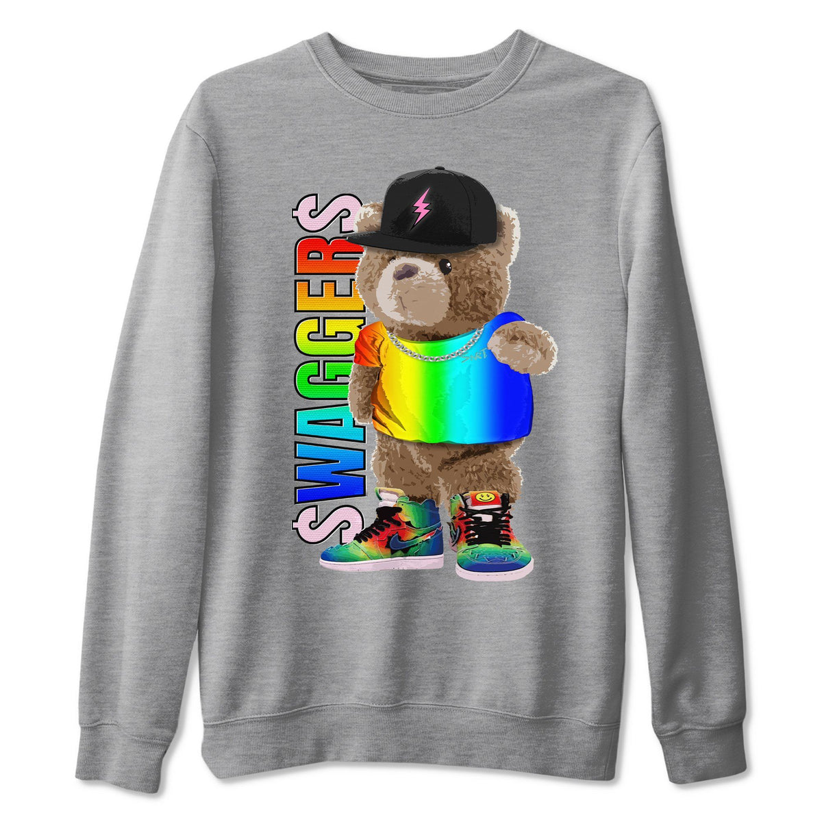 Jordan 1 J Balvin Sneaker Matching T-Shirt Bear Swaggers Sneaker Tees Jordan 1 J Balvin Sneaker Release Tees Crew Neck Tees