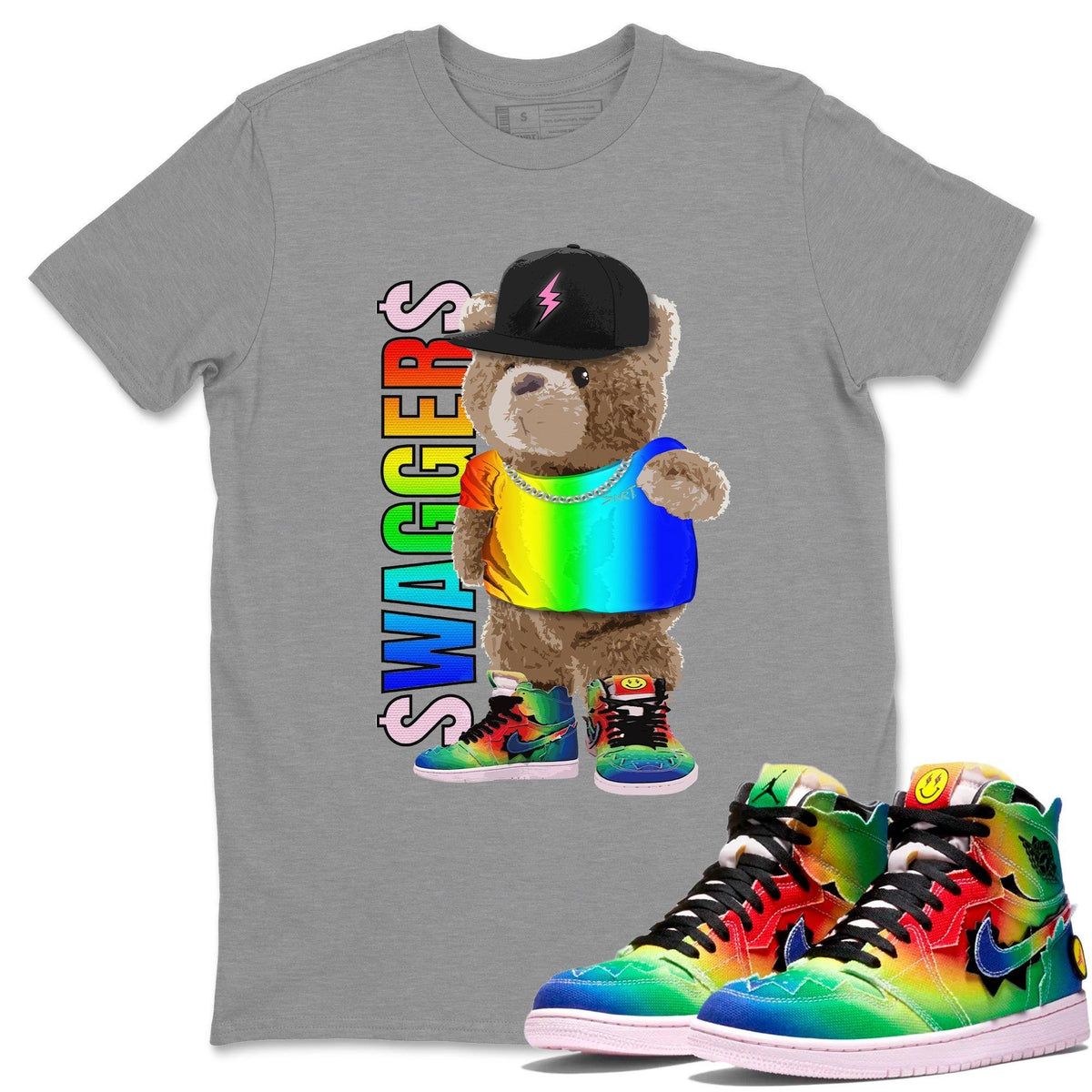 Jordan 1 J Balvin Sneaker Matching T-Shirt Bear Swaggers Sneaker Tees Jordan 1 J Balvin Sneaker Release Tees Crew Neck Tees