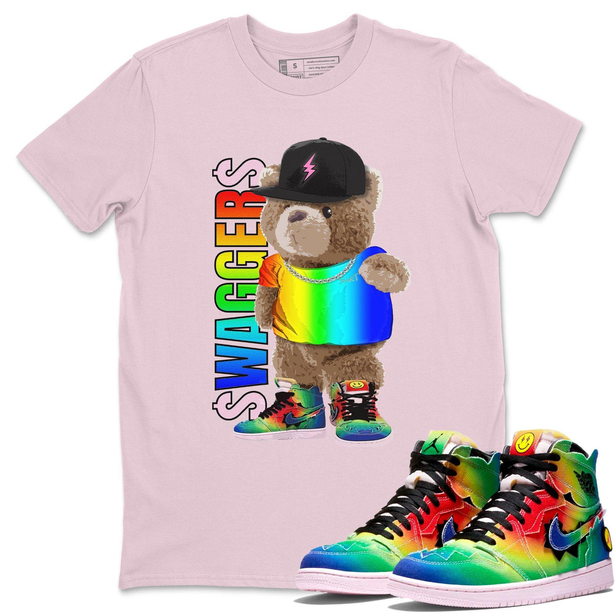 Jordan 1 J Balvin Sneaker Matching T-Shirt Bear Swaggers Sneaker Tees Jordan 1 J Balvin Sneaker Release Tees Crew Neck Tees