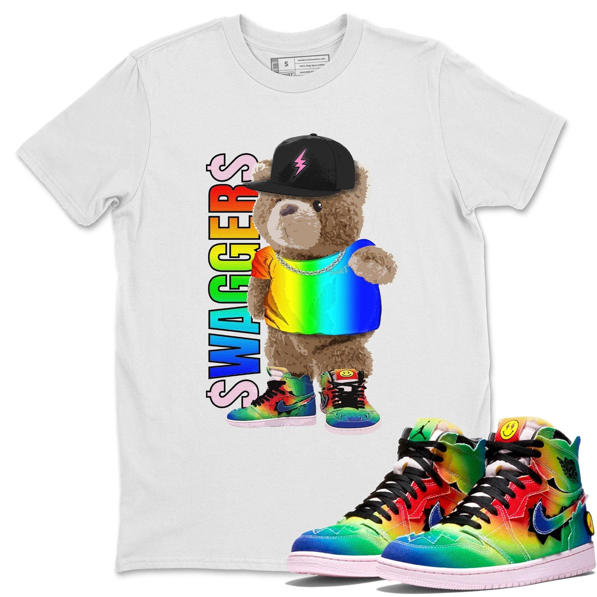 Jordan 1 J Balvin Sneaker Matching T-Shirt Bear Swaggers Sneaker Tees Jordan 1 J Balvin Sneaker Release Tees Crew Neck Tees