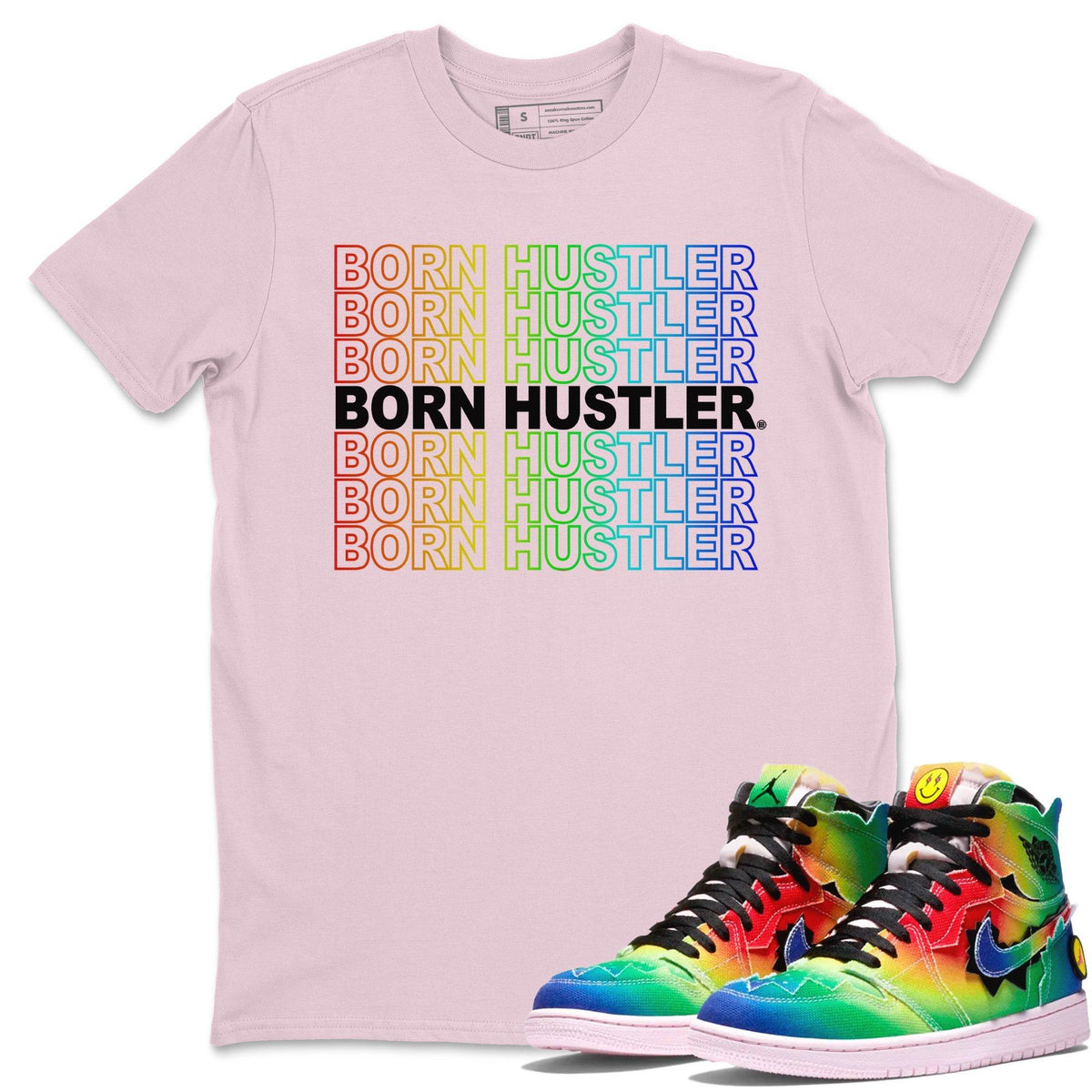 Jordan 1 J Balvin Sneaker Matching T-Shirt Born Hustler Sneaker Tees Jordan 1 J Balvin Sneaker Release Tees Crew Neck Tees