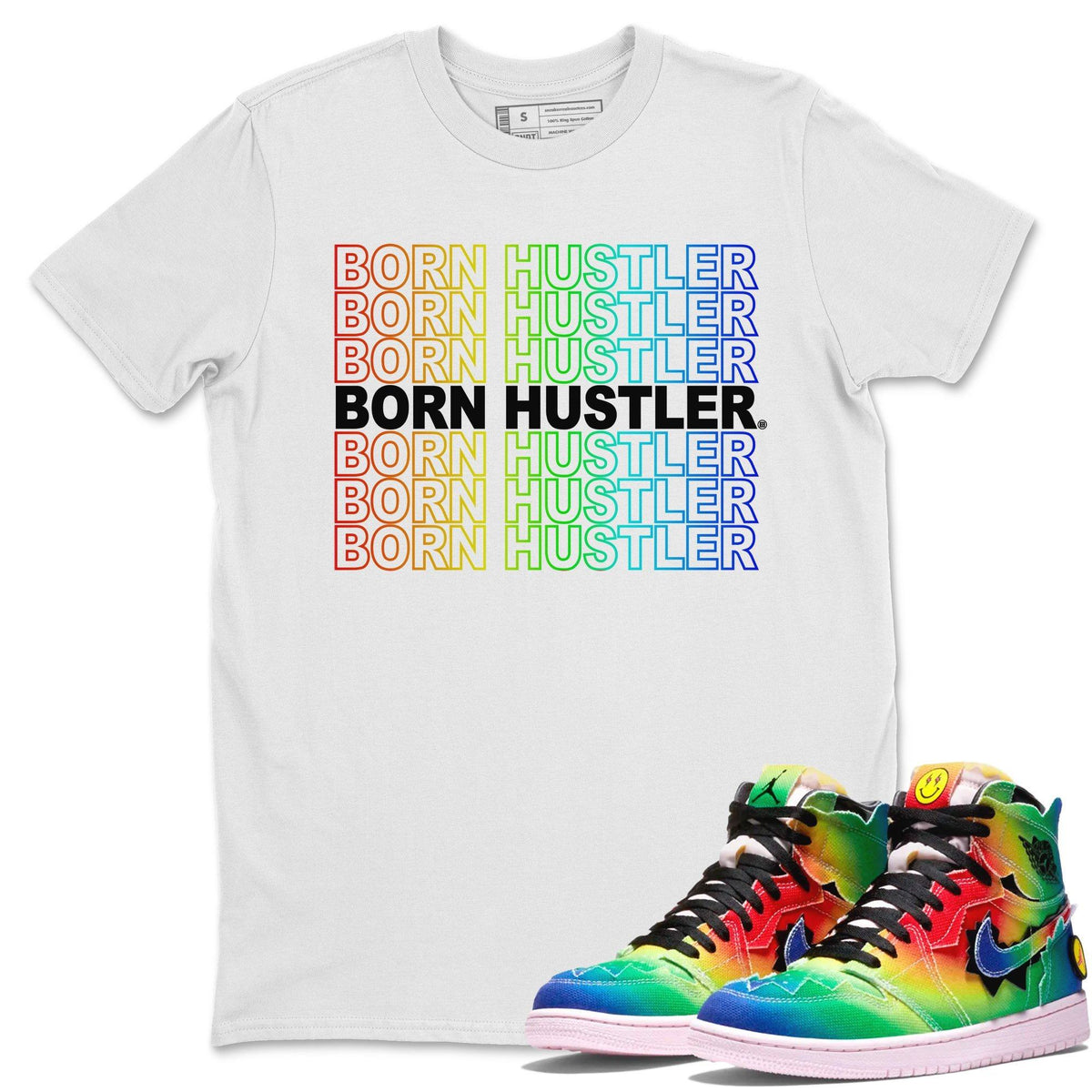 Jordan 1 J Balvin Sneaker Matching T-Shirt Born Hustler Sneaker Tees Jordan 1 J Balvin Sneaker Release Tees Crew Neck Tees