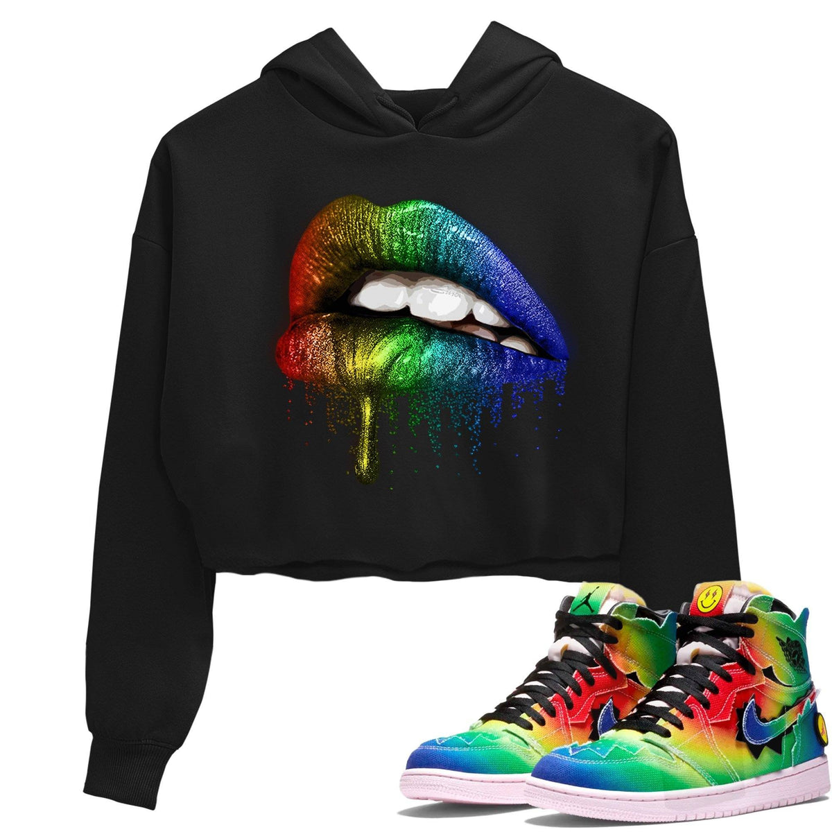 Jordan 1 J Balvin Sneaker Matching T-Shirt Dripping Lips Sneaker Tees Jordan 1 J Balvin Sneaker Release Tees Women's Shirts