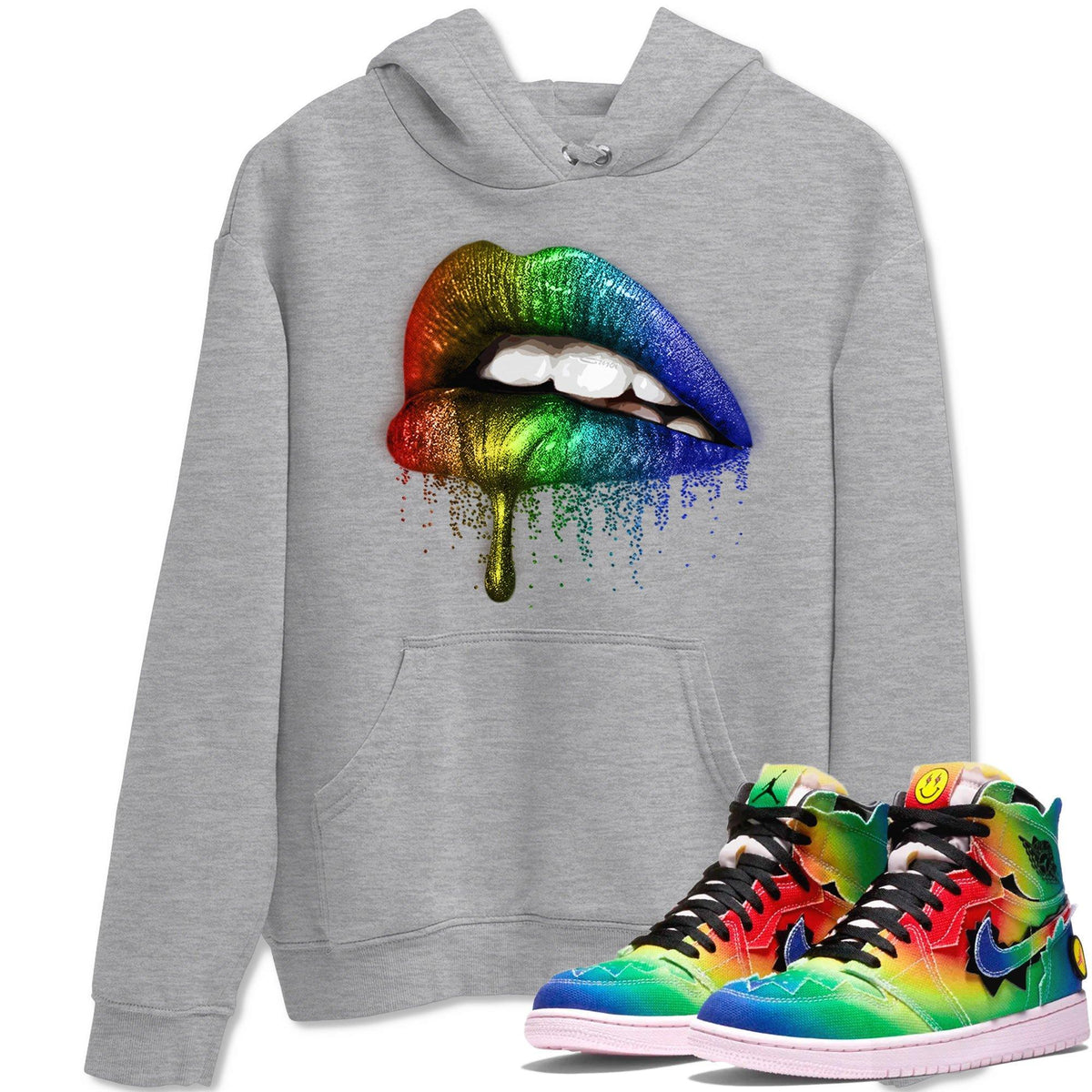 Jordan 1 J Balvin Sneaker Matching T-Shirt Dripping Lips Sneaker Tees Jordan 1 J Balvin Sneaker Release Tees Crew Neck Tees