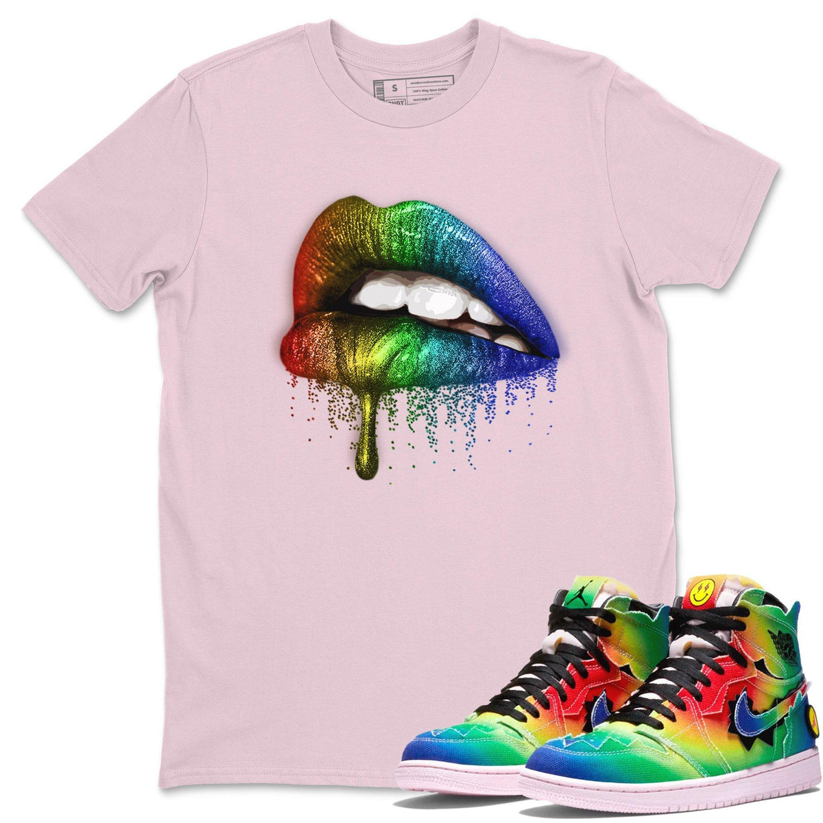 Jordan 1 J Balvin Sneaker Matching T-Shirt Dripping Lips Sneaker Tees Jordan 1 J Balvin Sneaker Release Tees Crew Neck Tees