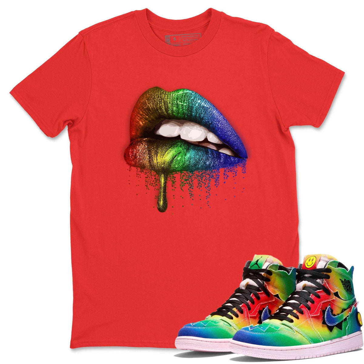 Jordan 1 J Balvin Sneaker Matching T-Shirt Dripping Lips Sneaker Tees Jordan 1 J Balvin Sneaker Release Tees Crew Neck Tees