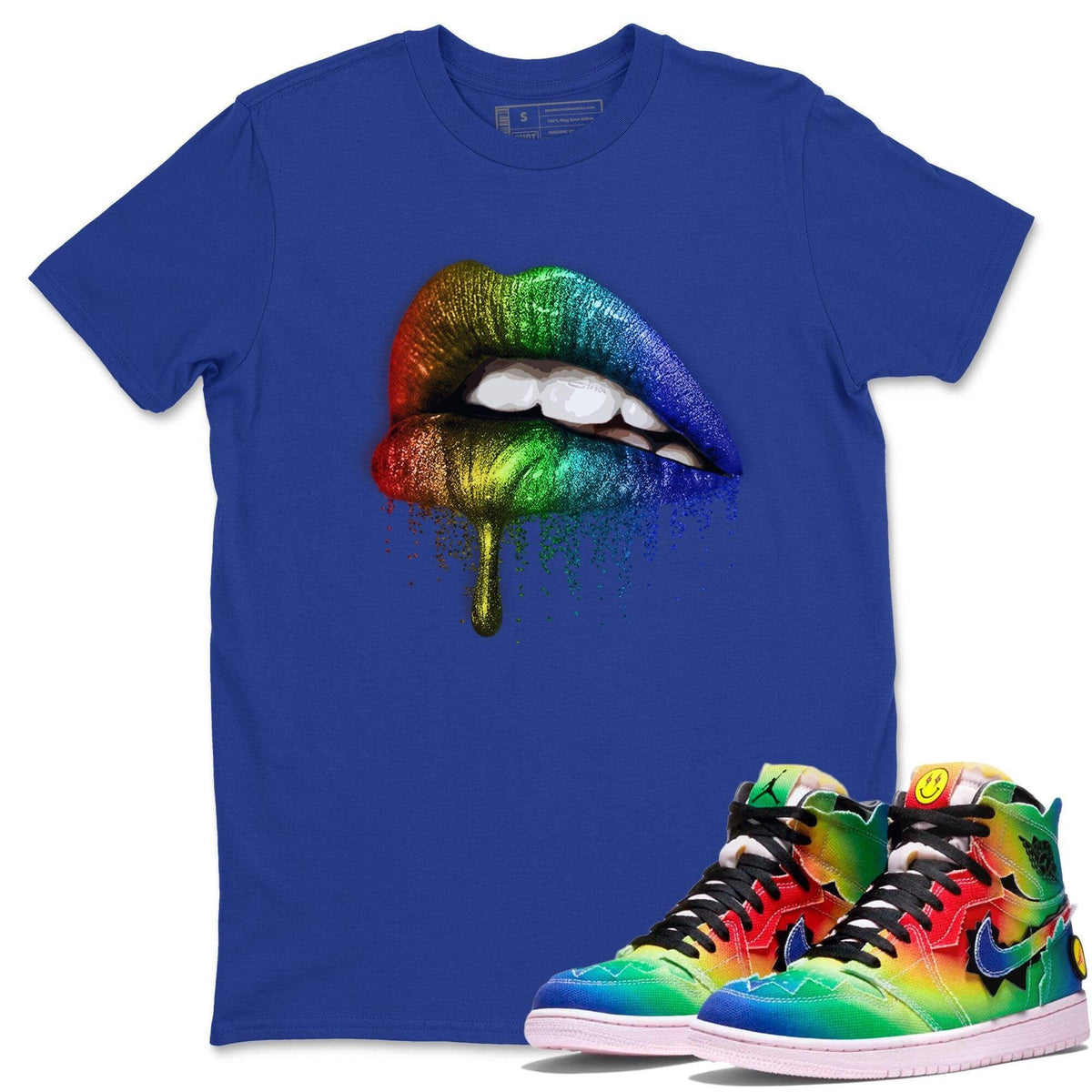 Jordan 1 J Balvin Sneaker Matching T-Shirt Dripping Lips Sneaker Tees Jordan 1 J Balvin Sneaker Release Tees Crew Neck Tees