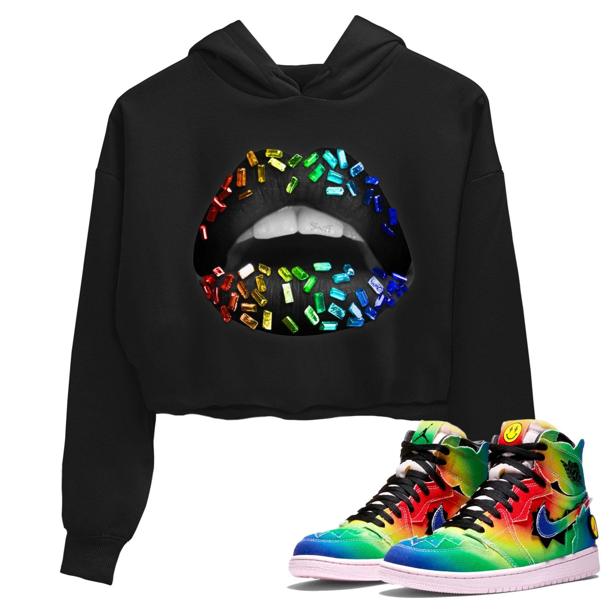 Jordan 1 J Balvin Sneaker Matching T-Shirt Lips Jewel Sneaker Tees Jordan 1 J Balvin Sneaker Release Tees Women's Shirts