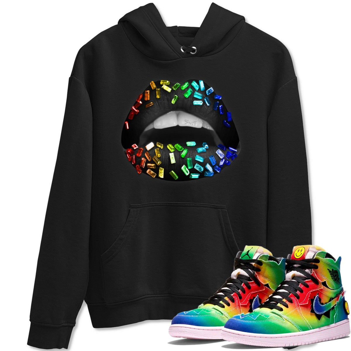 Jordan 1 J Balvin Sneaker Matching T-Shirt Lips Jewel Sneaker Tees Jordan 1 J Balvin Sneaker Release Tees Crew Neck Tees