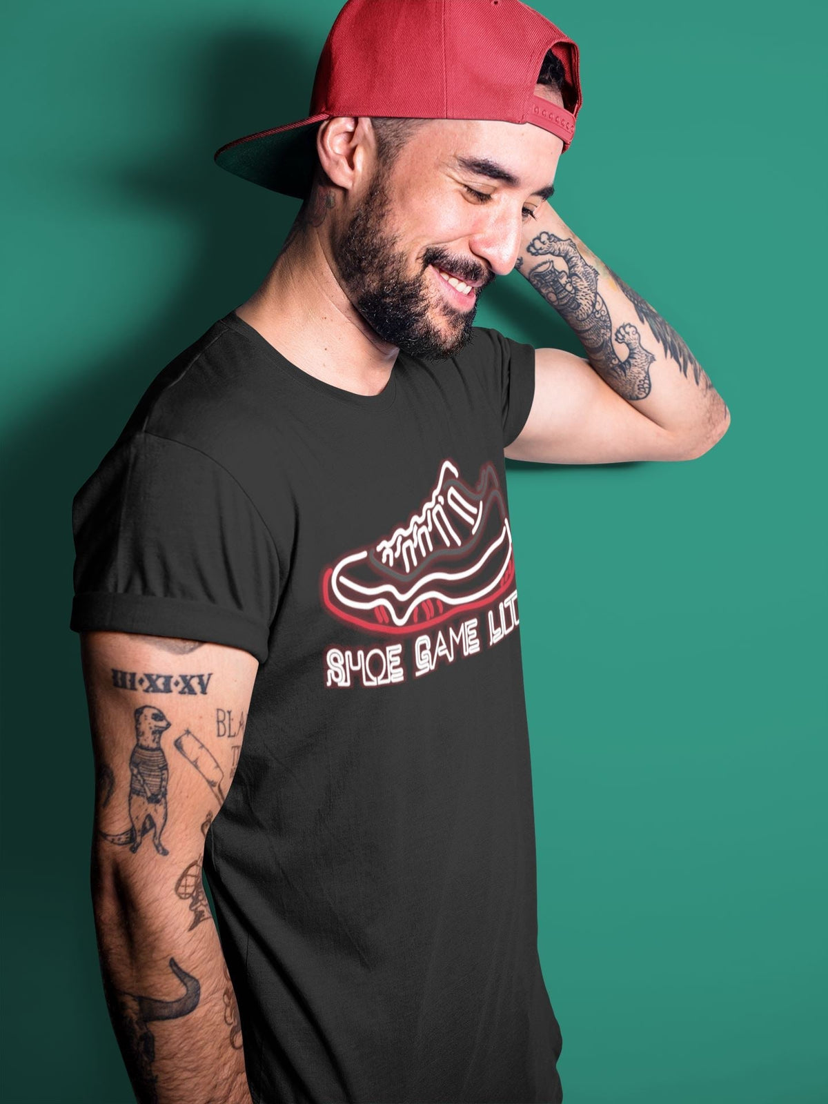 Jordan 11 Concord Bred Sneaker Matching T-Shirt  Shoe Game lit Sneaker Tees Jordan 11 Concord Bred Sneaker Release Tees Crew Neck Tees