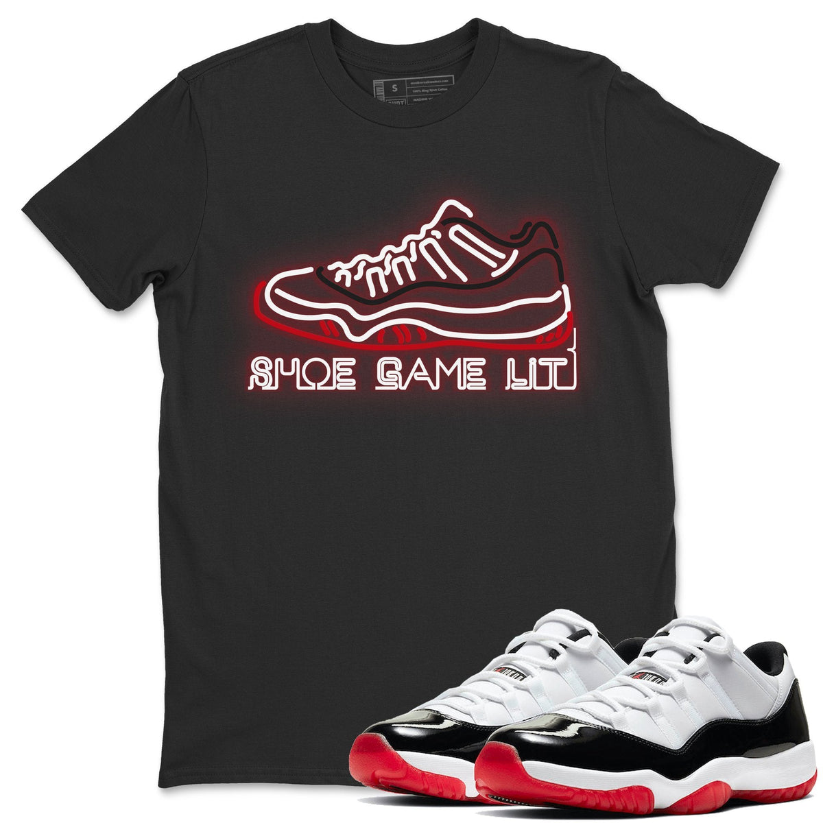 Jordan 11 Concord Bred Sneaker Matching T-Shirt  Shoe Game lit Sneaker Tees Jordan 11 Concord Bred Sneaker Release Tees Crew Neck Tees