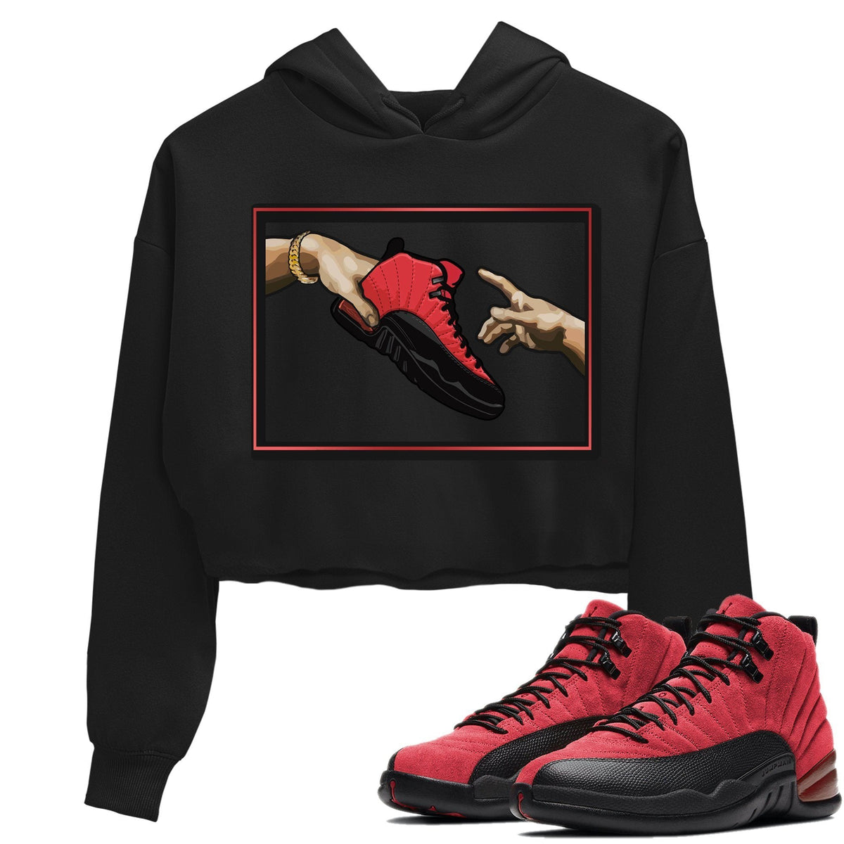 Jordan 12 Reverse Flu Game Sneaker Matching T-Shirt Adam's Creation Sneaker Tees Jordan 12 Reverse Flu Game Sneaker Release Tees Women's Shirts