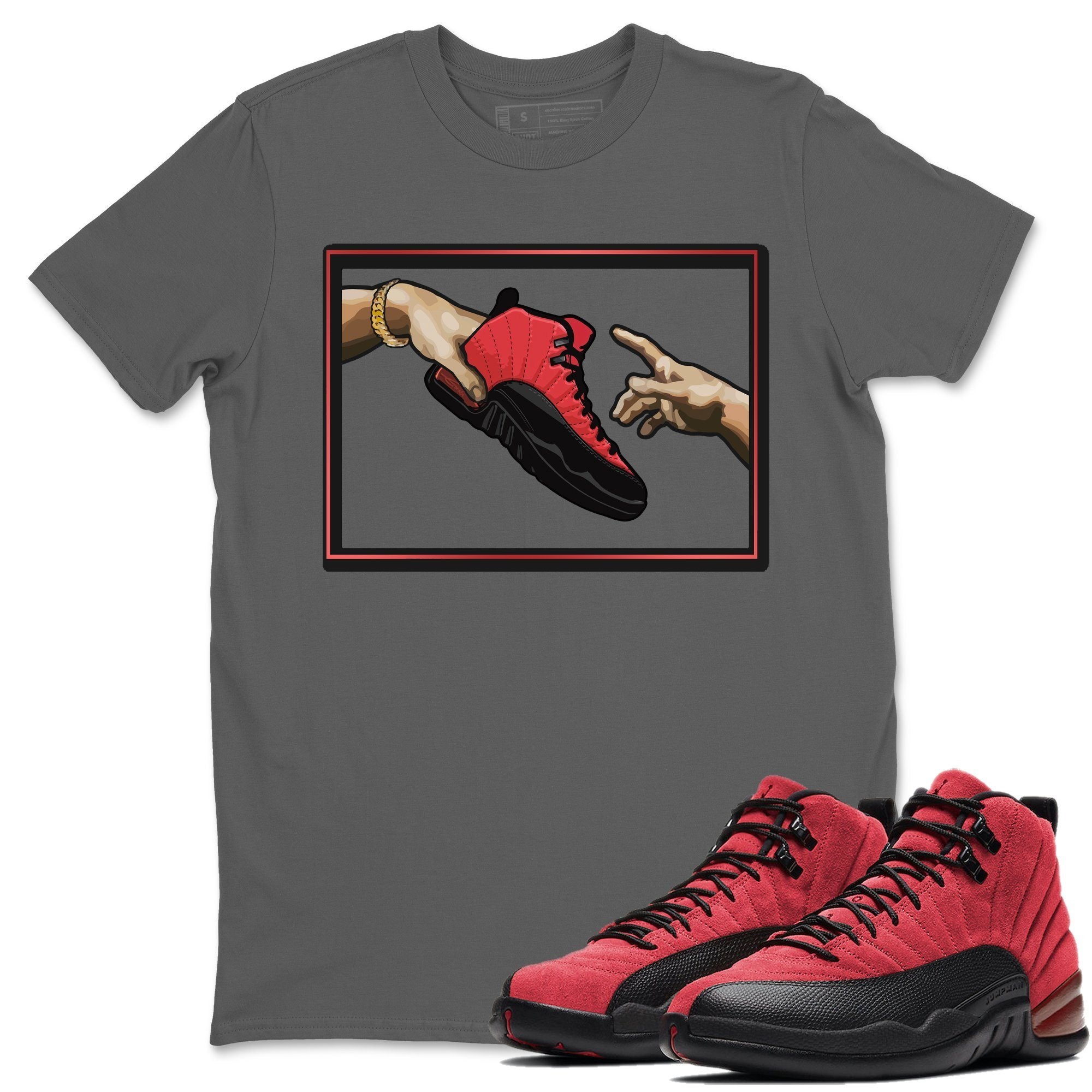 Jordan 12 Reverse Flu Game Shirt To Match Jordans Adam's Creation Sneaker Tees Jordan 12 Reverse Flu Game Drip Gear Zone Sneaker Matching Clothing Unisex Shirts