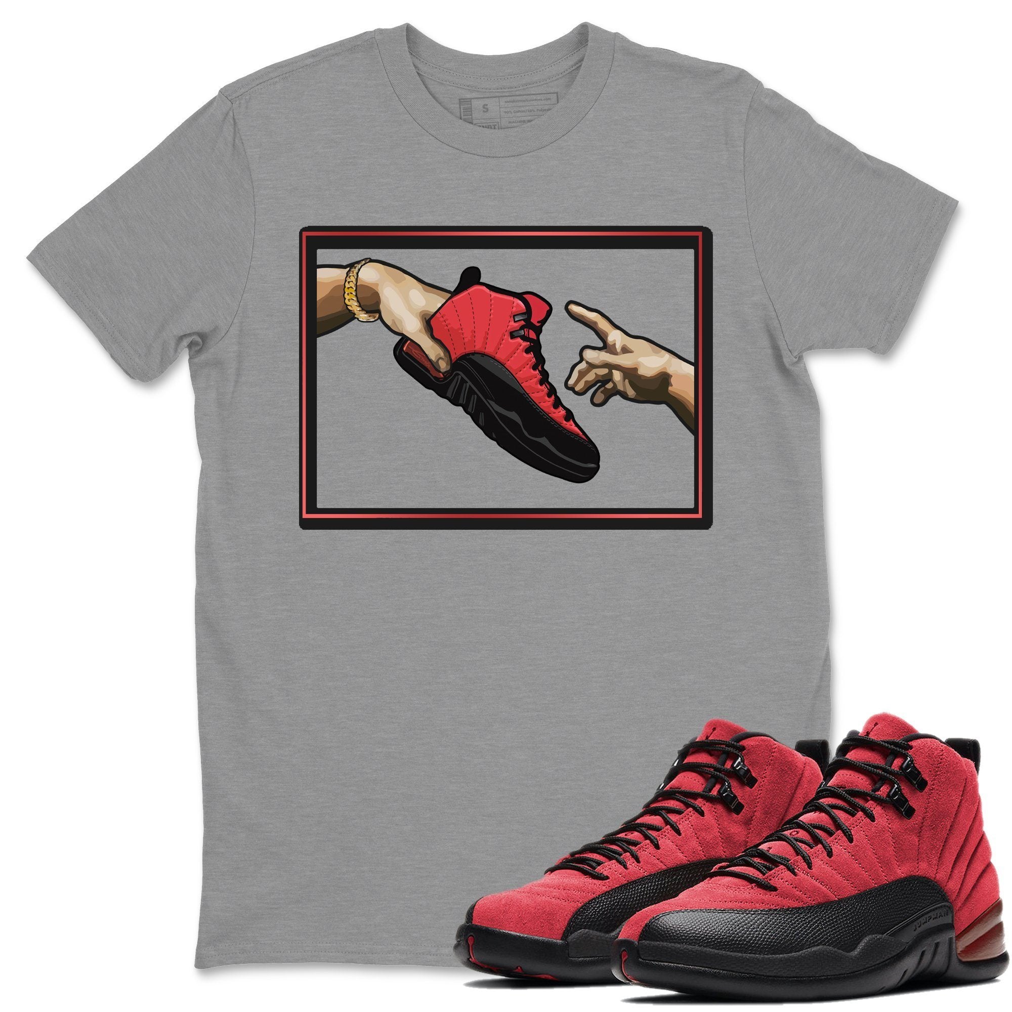 Jordan 12 Reverse Flu Game Shirt To Match Jordans Adam's Creation Sneaker Tees Jordan 12 Reverse Flu Game Drip Gear Zone Sneaker Matching Clothing Unisex Shirts