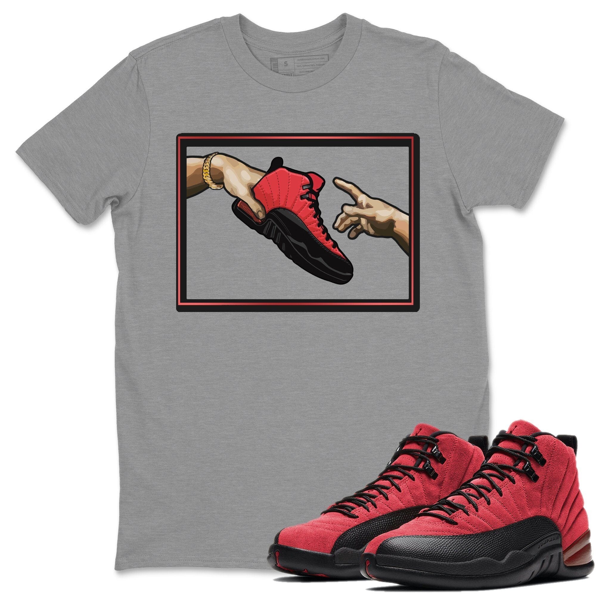 Jordan 12 Reverse Flu Game Shirt To Match Jordans Adam's Creation Sneaker Tees Jordan 12 Reverse Flu Game Drip Gear Zone Sneaker Matching Clothing Unisex Shirts