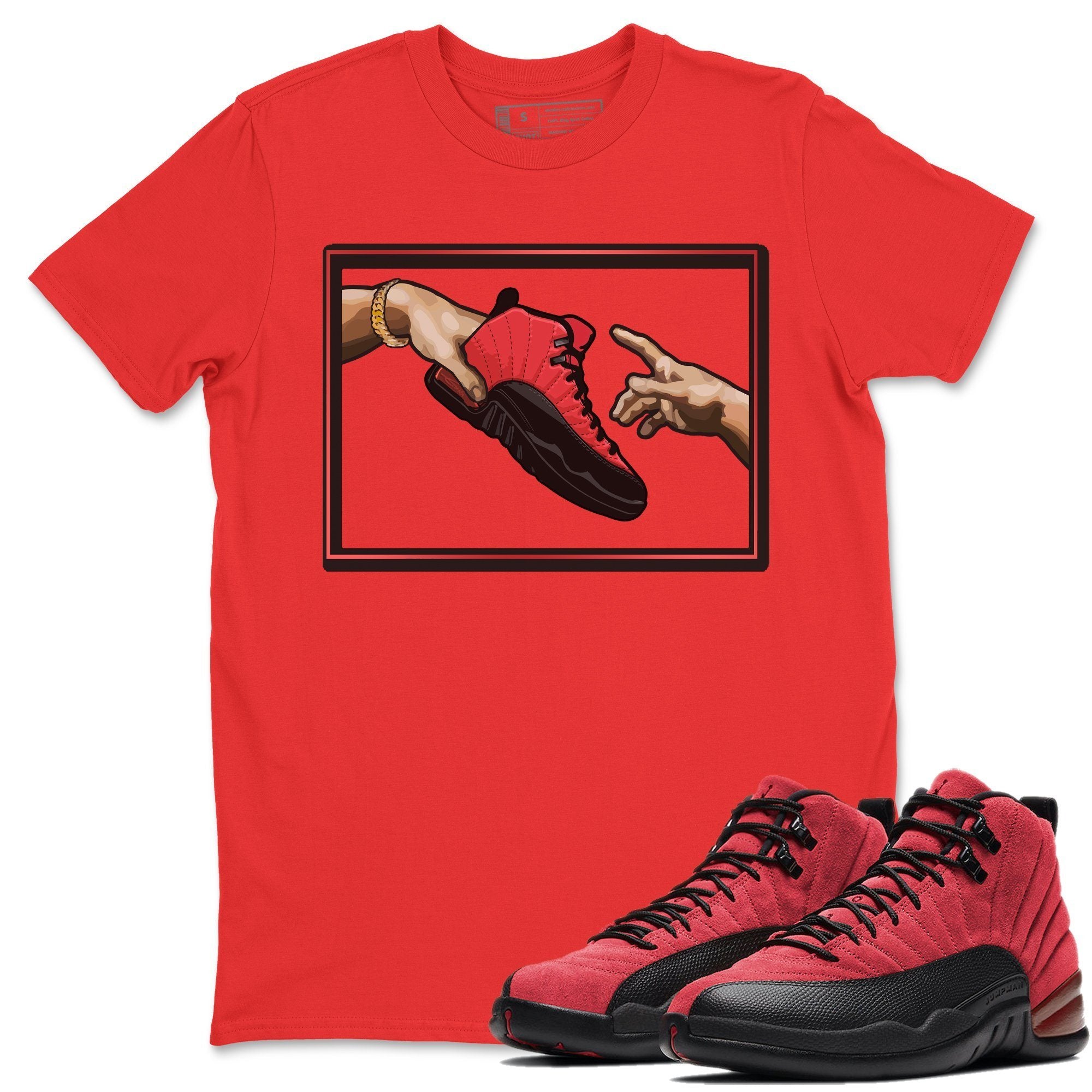 Jordan 12 Reverse Flu Game Shirt To Match Jordans Adam's Creation Sneaker Tees Jordan 12 Reverse Flu Game Drip Gear Zone Sneaker Matching Clothing Unisex Shirts