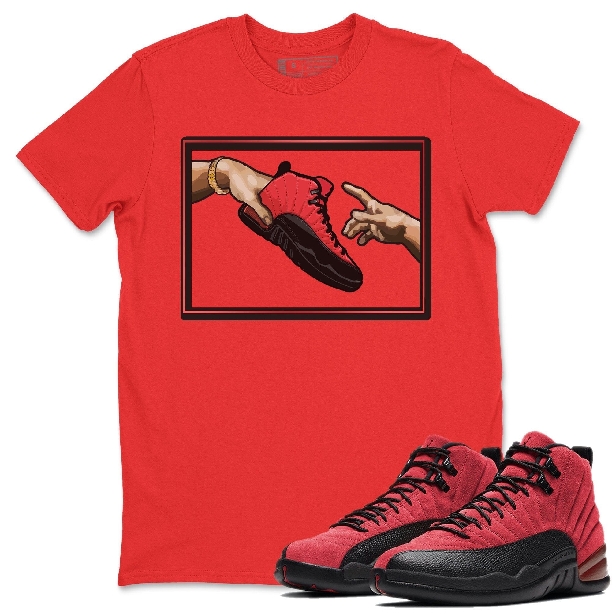 Jordan 12 Reverse Flu Game Shirt To Match Jordans Adam's Creation Sneaker Tees Jordan 12 Reverse Flu Game Drip Gear Zone Sneaker Matching Clothing Unisex Shirts