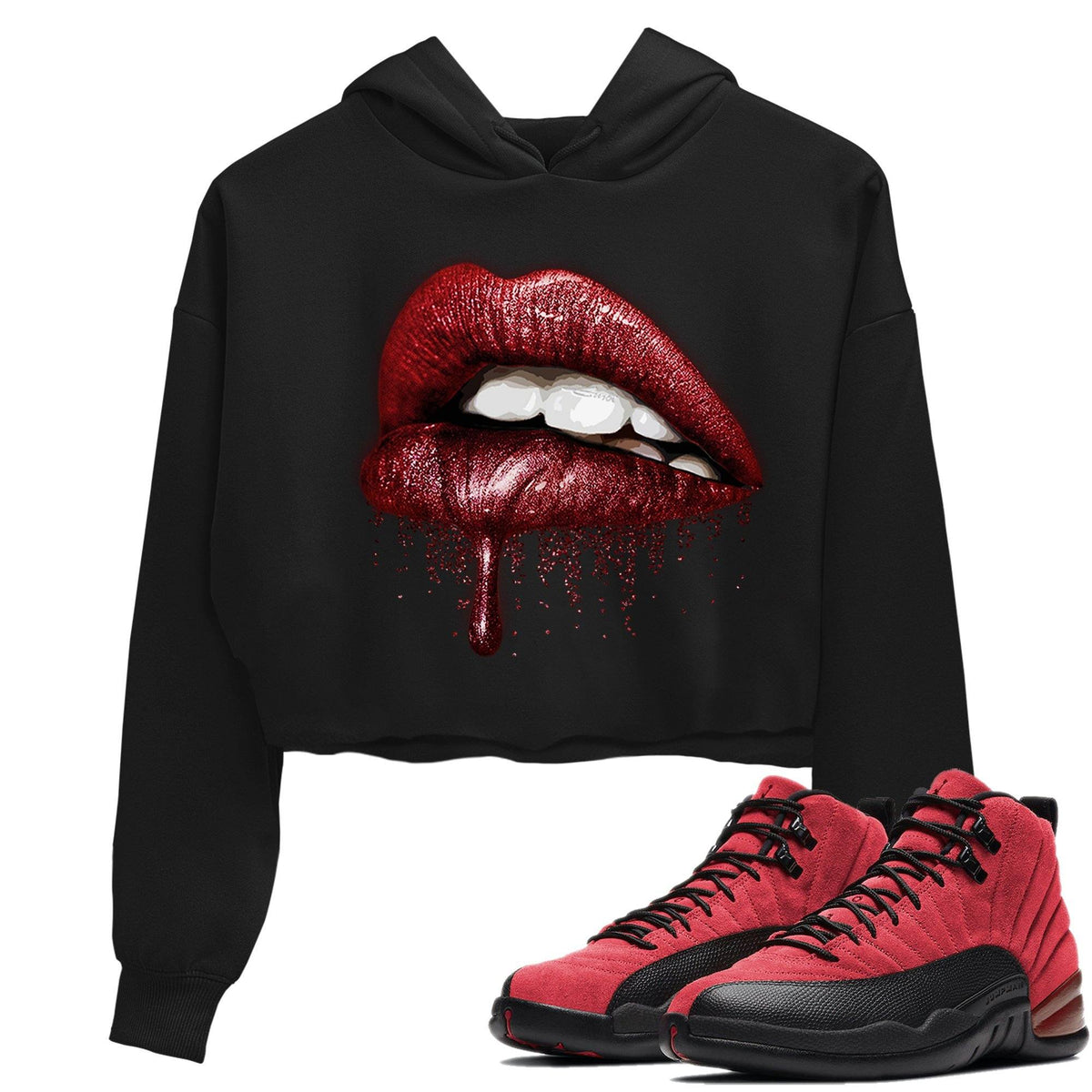 Jordan 12 Reverse Flu Game Sneaker Matching T-Shirt Dripping Lips Sneaker Tees Jordan 12 Reverse Flu Game Sneaker Release Tees Women's Shirts