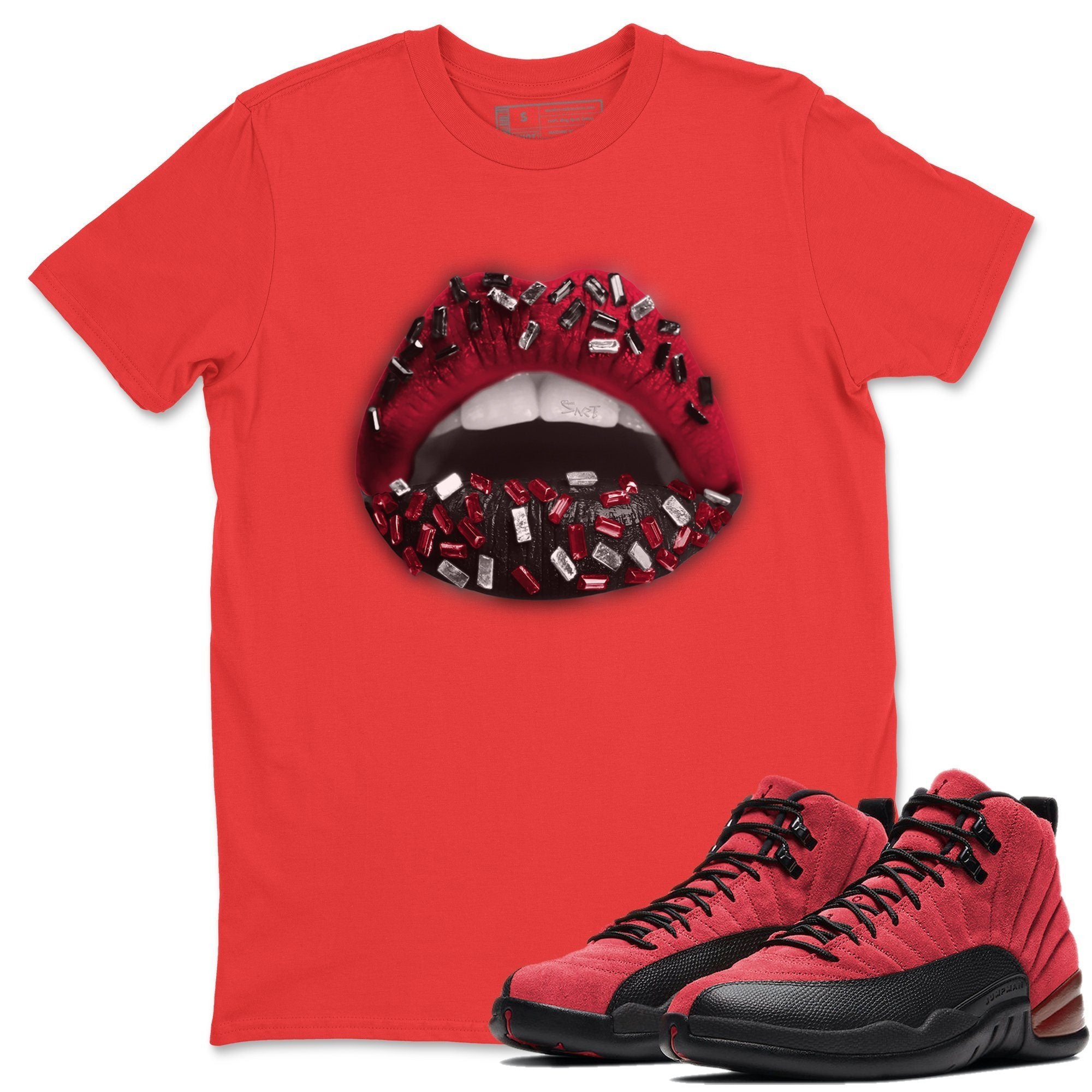 Jordan 12 Reverse Flu Game Shirt To Match Jordans Lips Jewel Sneaker Tees Jordan 12 Reverse Flu Game Drip Gear Zone Sneaker Matching Clothing Unisex Shirts