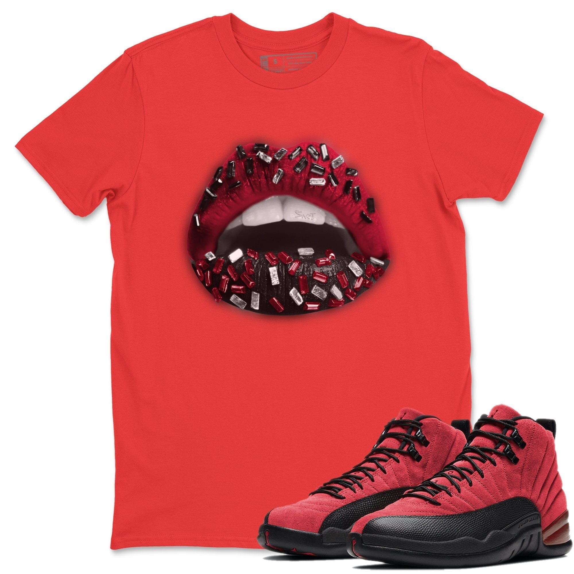 Jordan 12 Reverse Flu Game Shirt To Match Jordans Lips Jewel Sneaker Tees Jordan 12 Reverse Flu Game Drip Gear Zone Sneaker Matching Clothing Unisex Shirts
