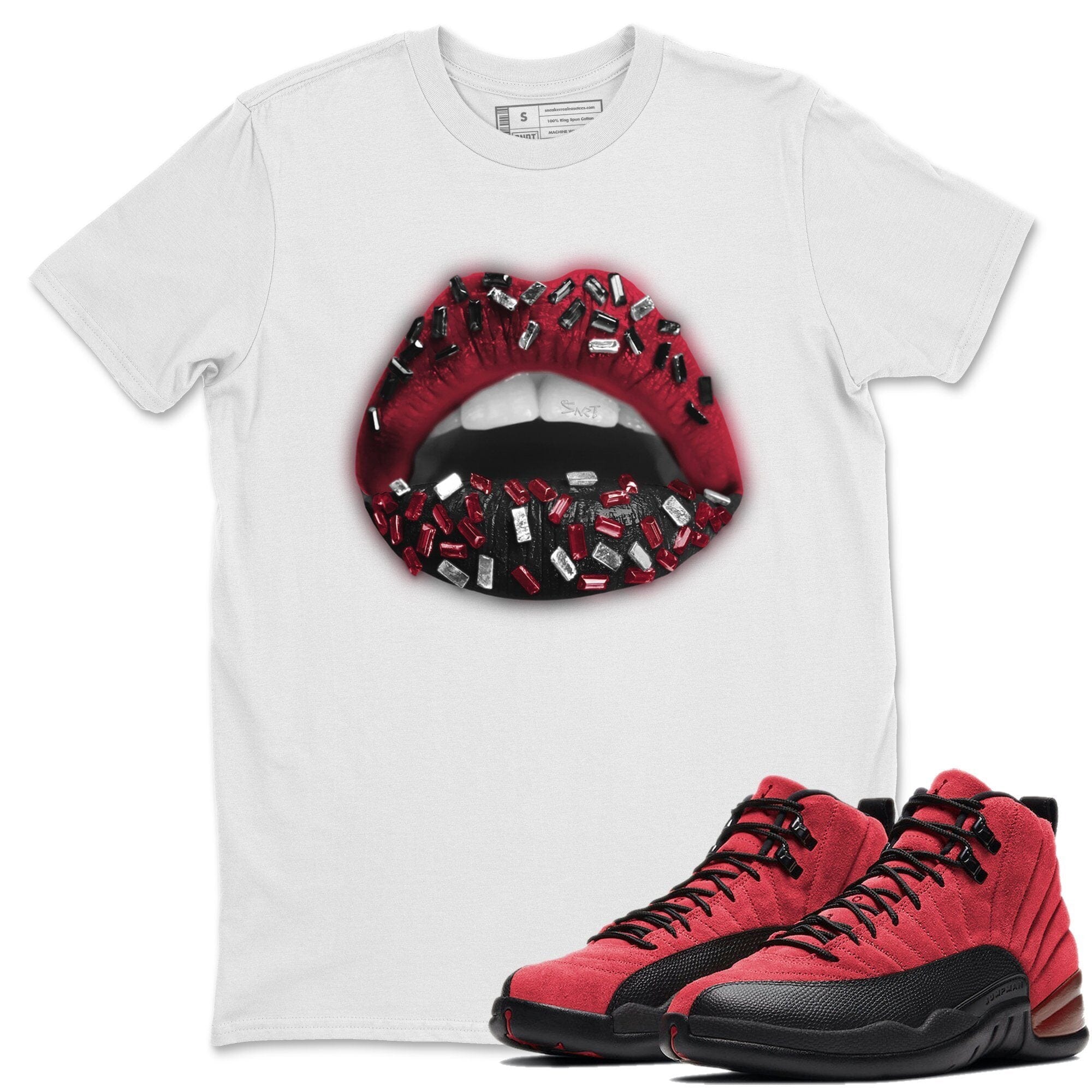 Jordan 12 Reverse Flu Game Shirt To Match Jordans Lips Jewel Sneaker Tees Jordan 12 Reverse Flu Game Drip Gear Zone Sneaker Matching Clothing Unisex Shirts
