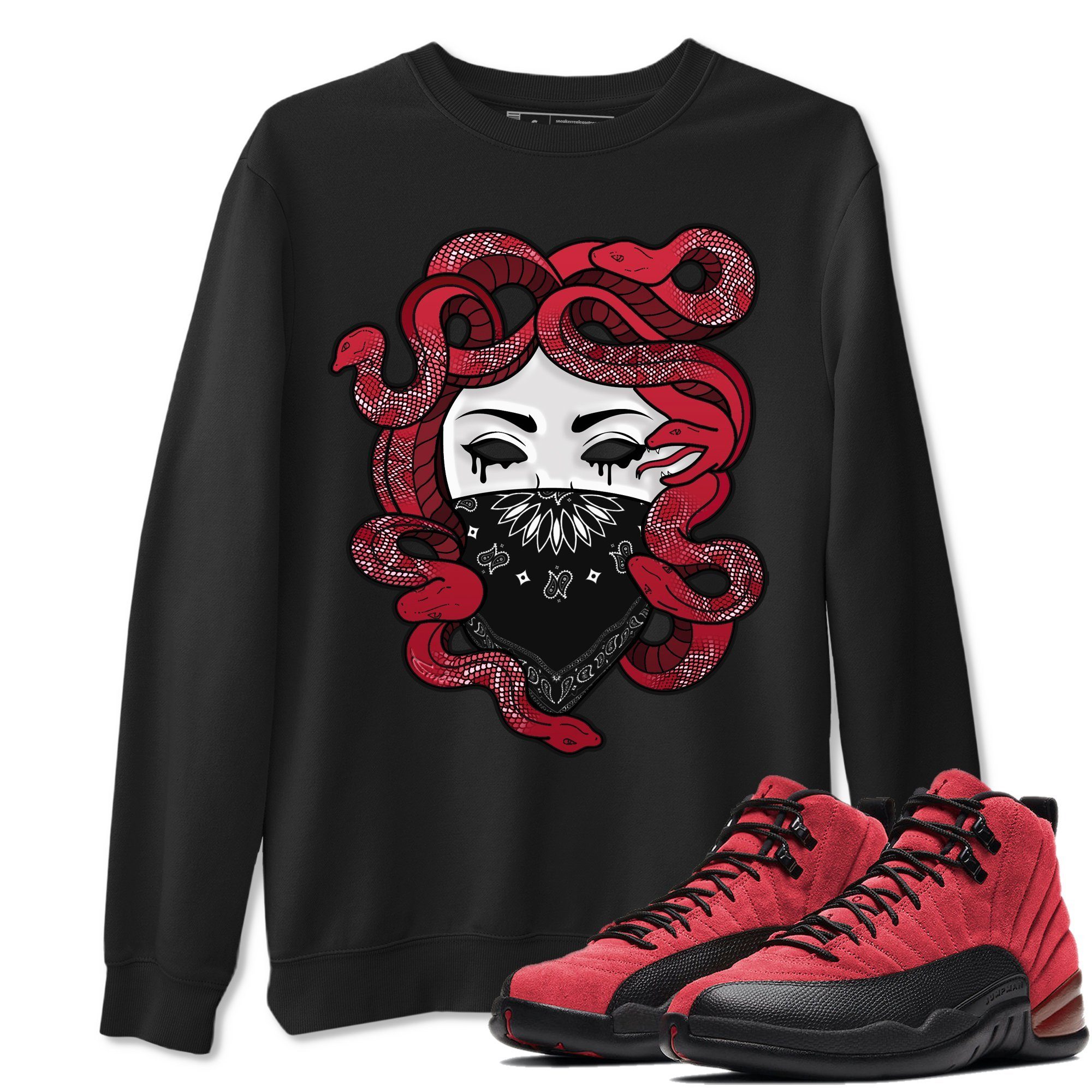 Jordan 12 Reverse Flu Game Shirt To Match Jordans Medusa Sneaker Tees Jordan 12 Reverse Flu Game Drip Gear Zone Sneaker Matching Clothing Unisex Shirts