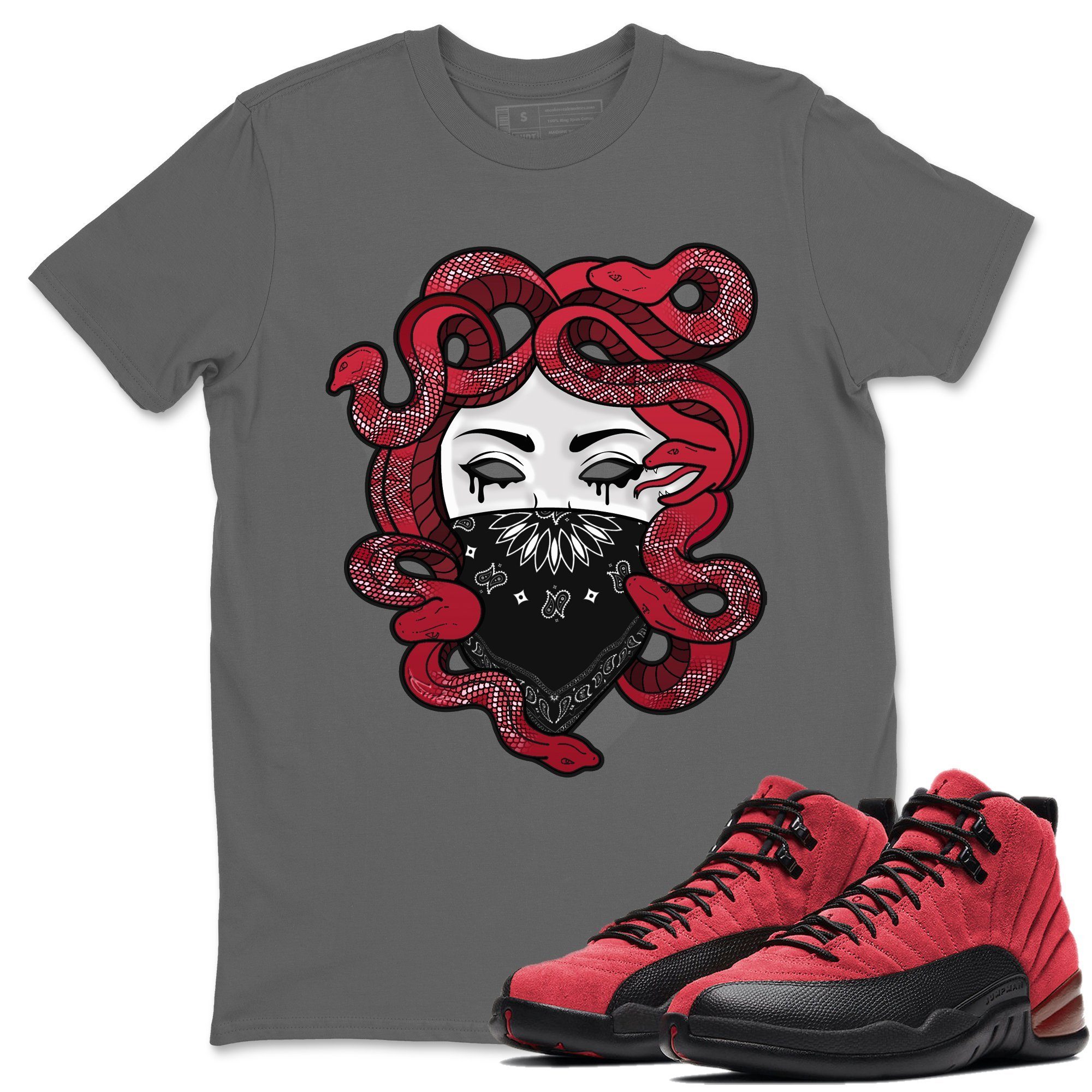 Jordan 12 Reverse Flu Game Shirt To Match Jordans Medusa Sneaker Tees Jordan 12 Reverse Flu Game Drip Gear Zone Sneaker Matching Clothing Unisex Shirts