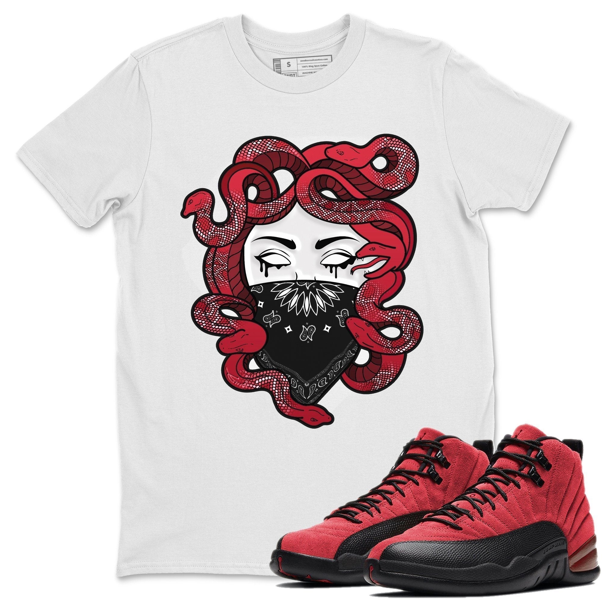 Jordan 12 Reverse Flu Game Shirt To Match Jordans Medusa Sneaker Tees Jordan 12 Reverse Flu Game Drip Gear Zone Sneaker Matching Clothing Unisex Shirts