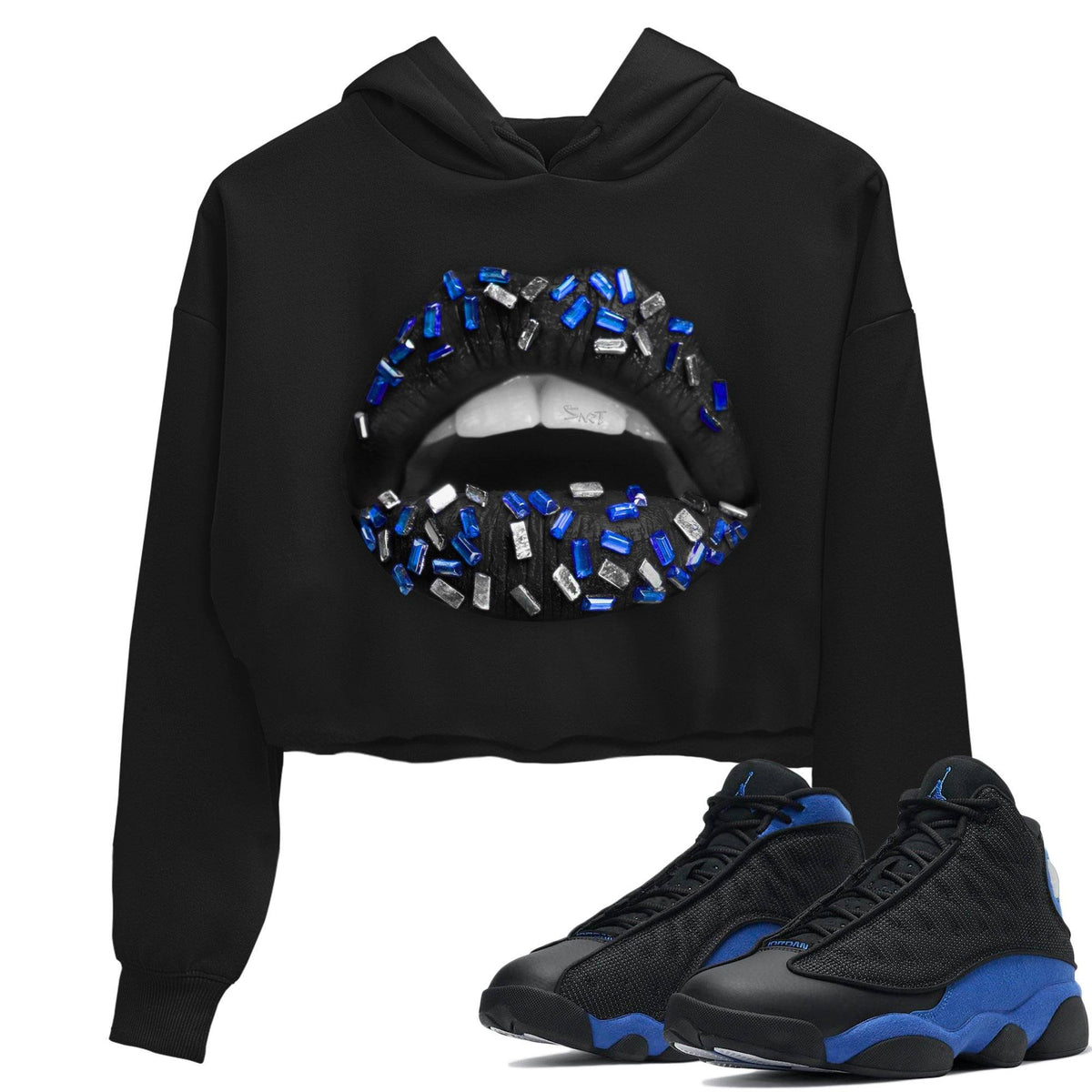 Jordan 13 Hyper Royal Sneaker Matching T-Shirt Lips Jewel Sneaker Tees Jordan 13 Hyper Royal Sneaker Release Tees Women's Shirts