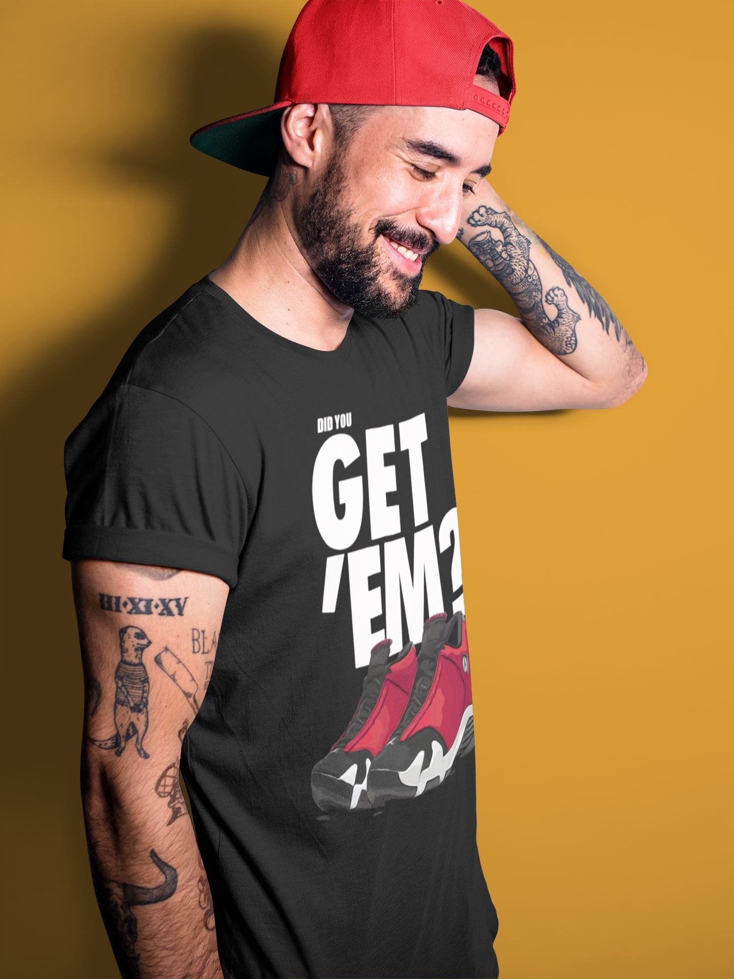 Jordan 14 Gym Red Sneaker Matching T-Shirt Did You Get Em SNRT Sneaker Tees Jordan 14 Gym Red Drip Gear Zone Crew Neck Tees