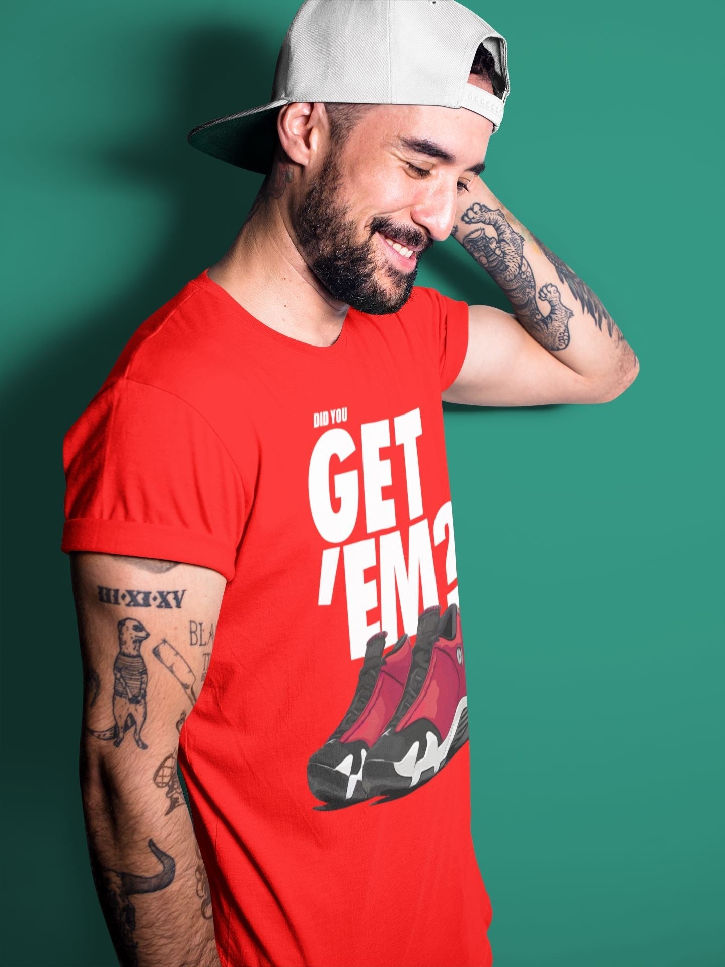 Jordan 14 Gym Red Sneaker Matching T-Shirt Did You Get Em SNRT Sneaker Tees Jordan 14 Gym Red Drip Gear Zone Crew Neck Tees