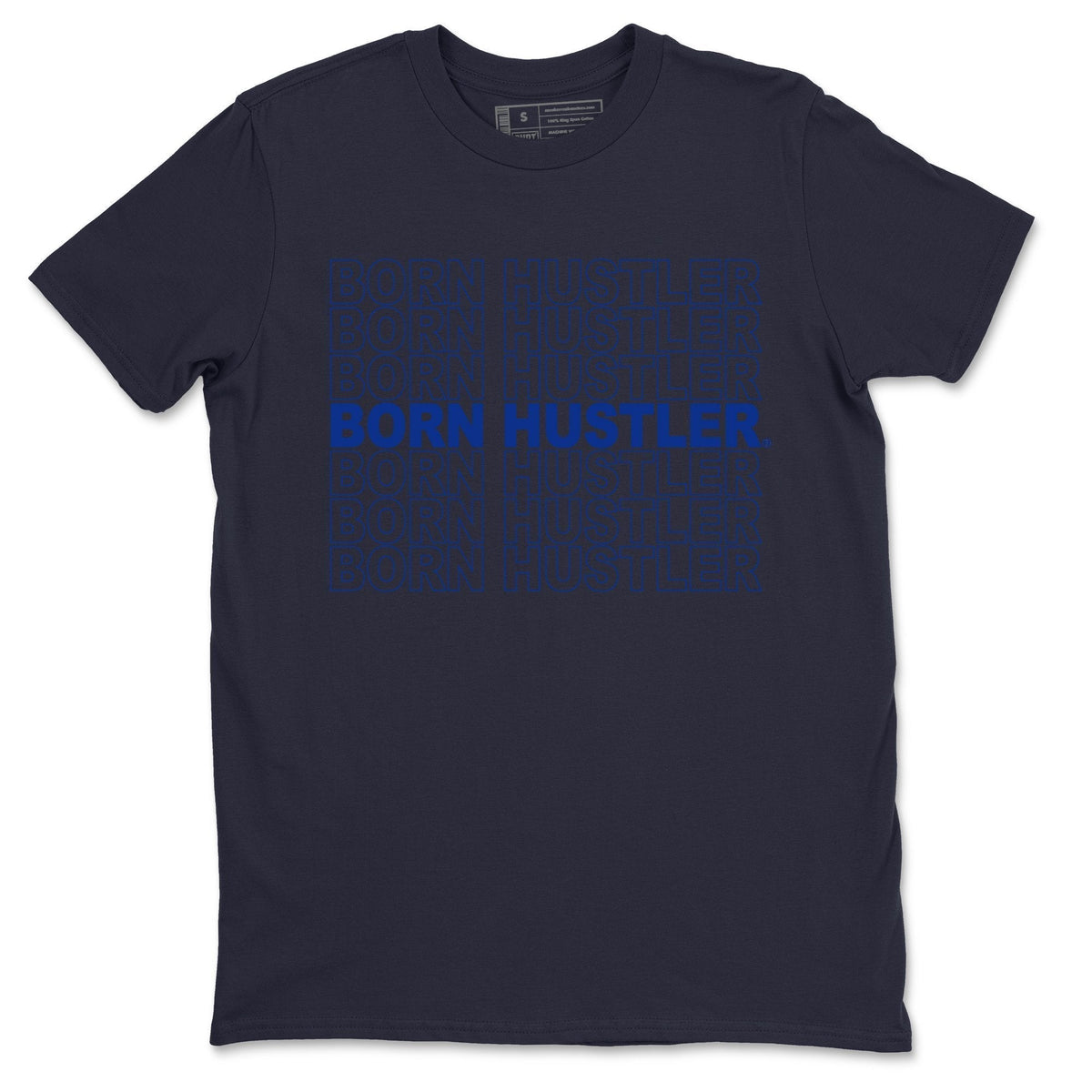 Jordan 14 Hyper Royal Sneaker Matching T-Shirt Born Hustler Sneaker Tees Jordan 14 Hyper Royal Sneaker Release Tees Crew Neck Tees