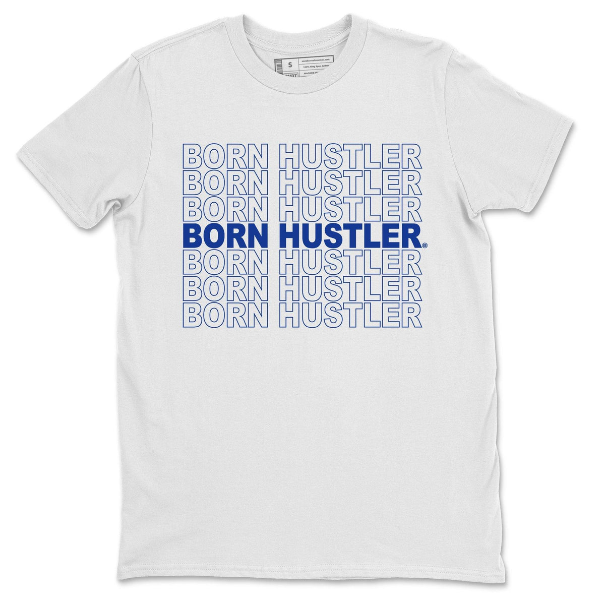 Jordan 14 Hyper Royal Sneaker Matching T-Shirt Born Hustler Sneaker Tees Jordan 14 Hyper Royal Sneaker Release Tees Crew Neck Tees