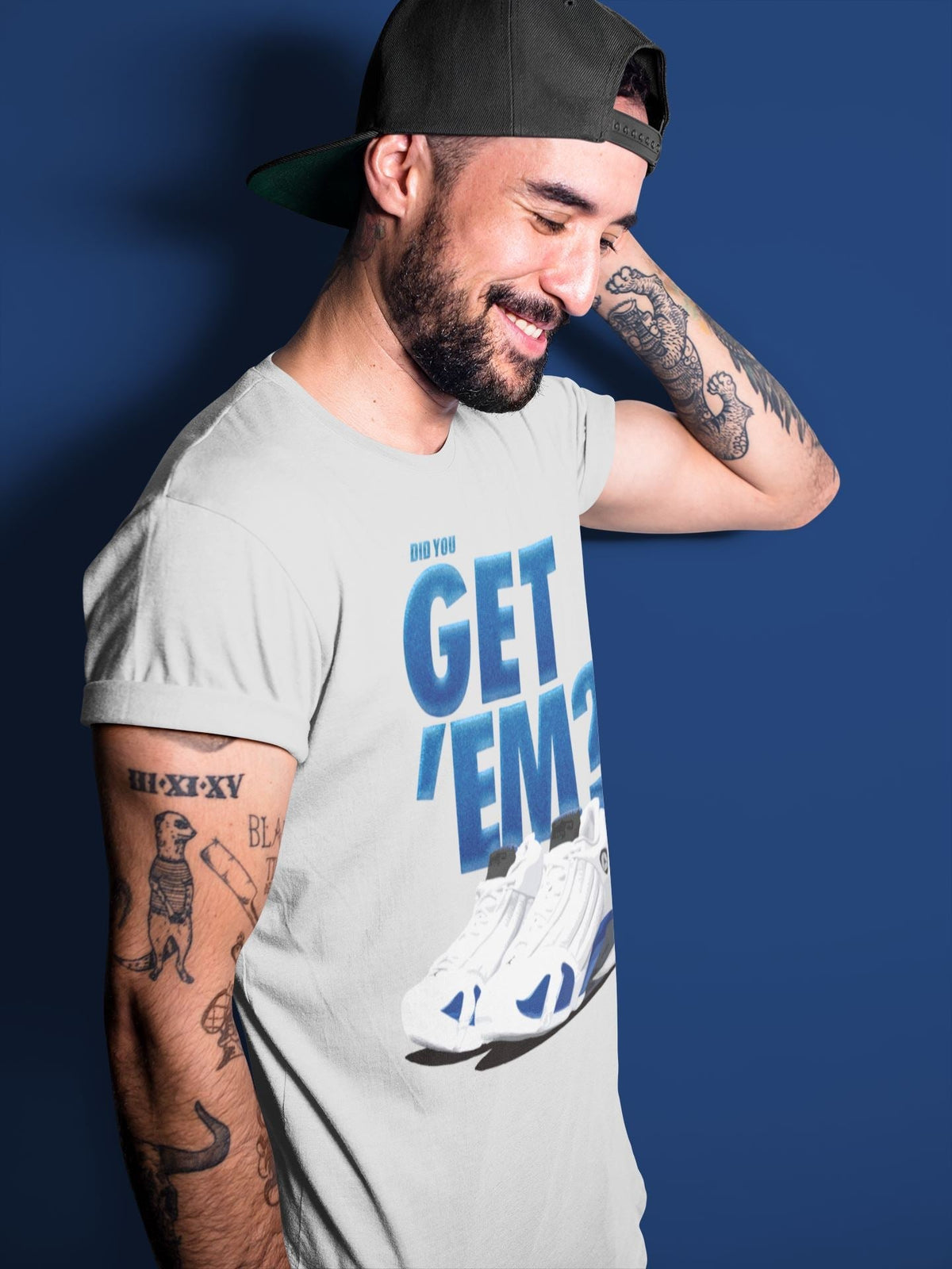 Jordan 14 Hyper Royal Sneaker Matching T-Shirt Did You Get Em SNRT Sneaker Tees Jordan 14 Hyper Royal Drip Gear Zone Crew Neck Tees
