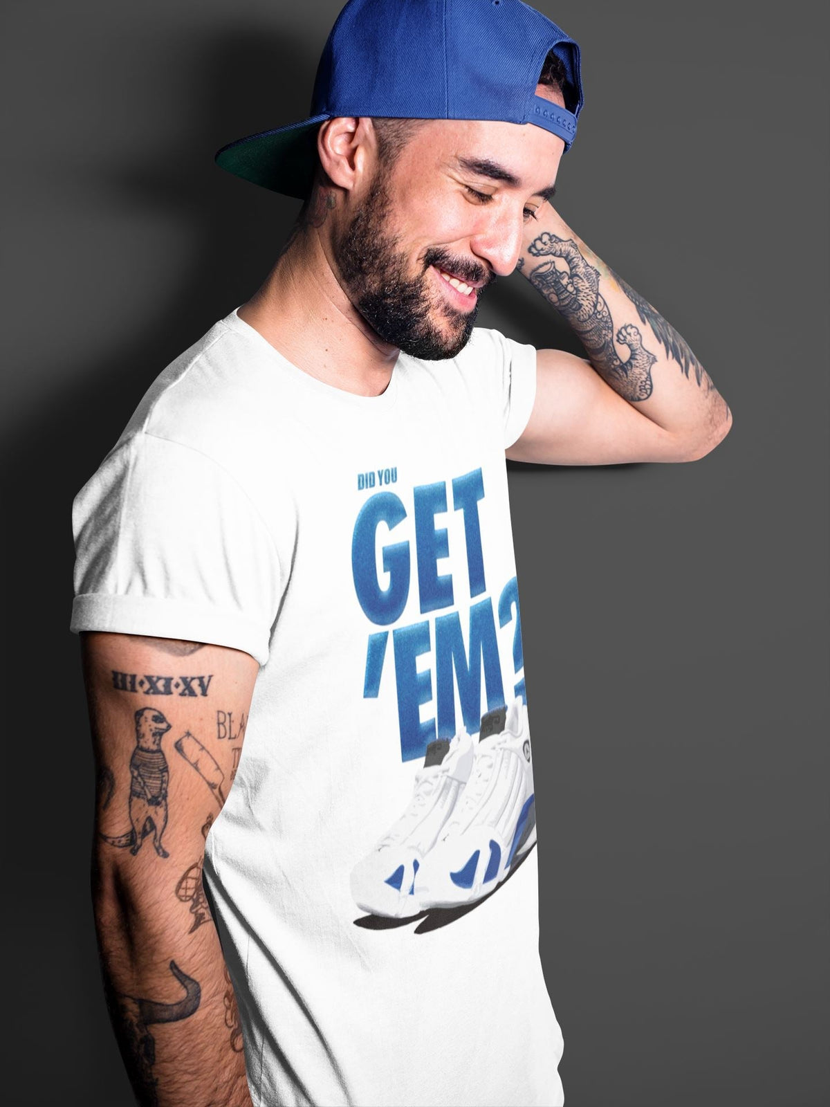 Jordan 14 Hyper Royal Sneaker Matching T-Shirt Did You Get Em SNRT Sneaker Tees Jordan 14 Hyper Royal Drip Gear Zone Crew Neck Tees