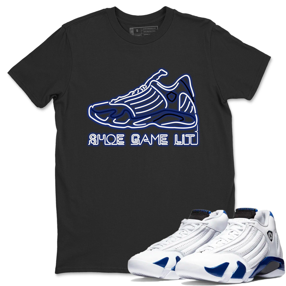 Jordan 14 Hyper Royal Sneaker Matching T-Shirt Shoe Game Lit Sneaker Tees Jordan 14 Hyper Royal Sneaker Release Tees Crew Neck Tees